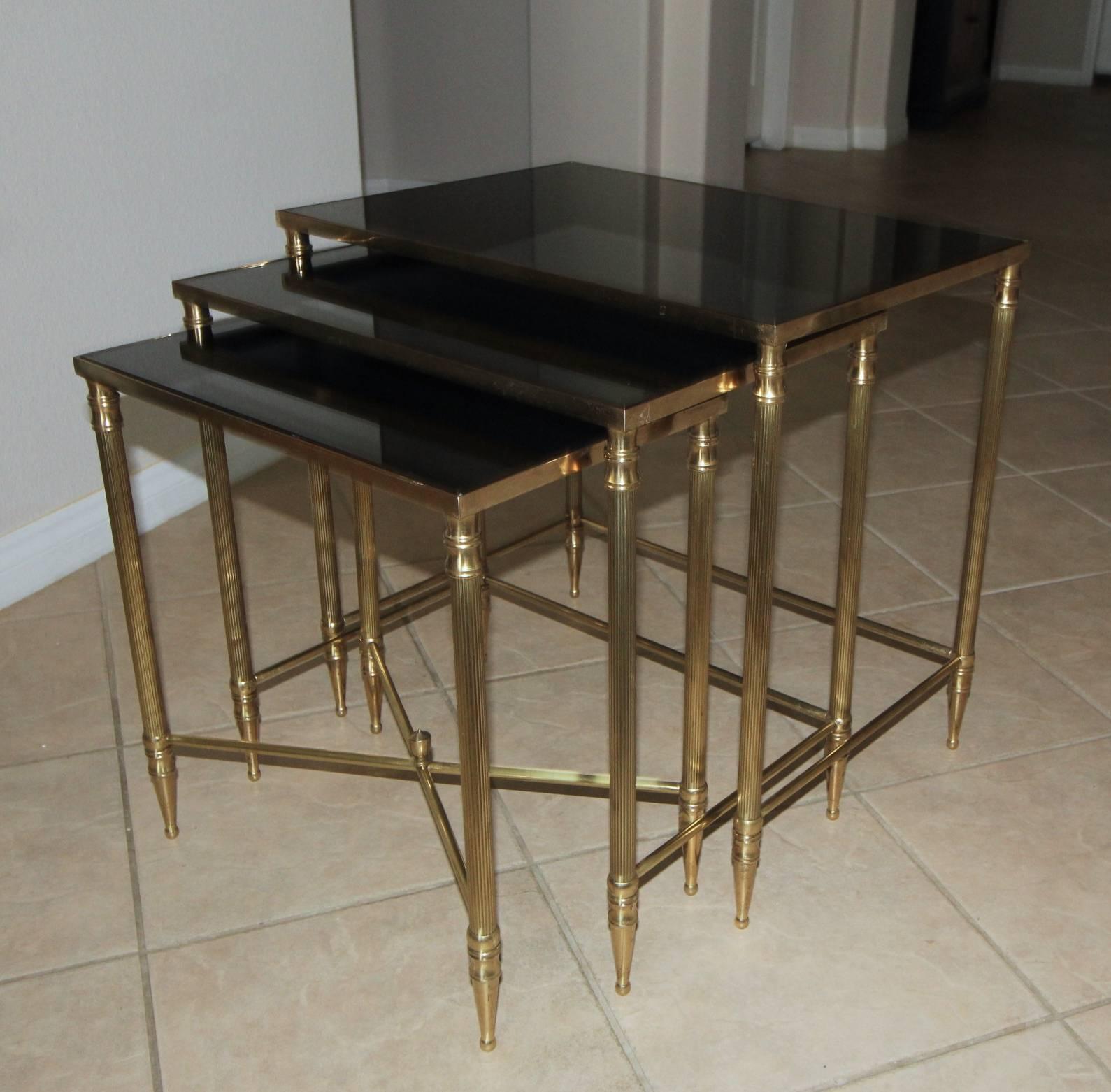 Trio French Bagues Style Brass Nesting Tables 3