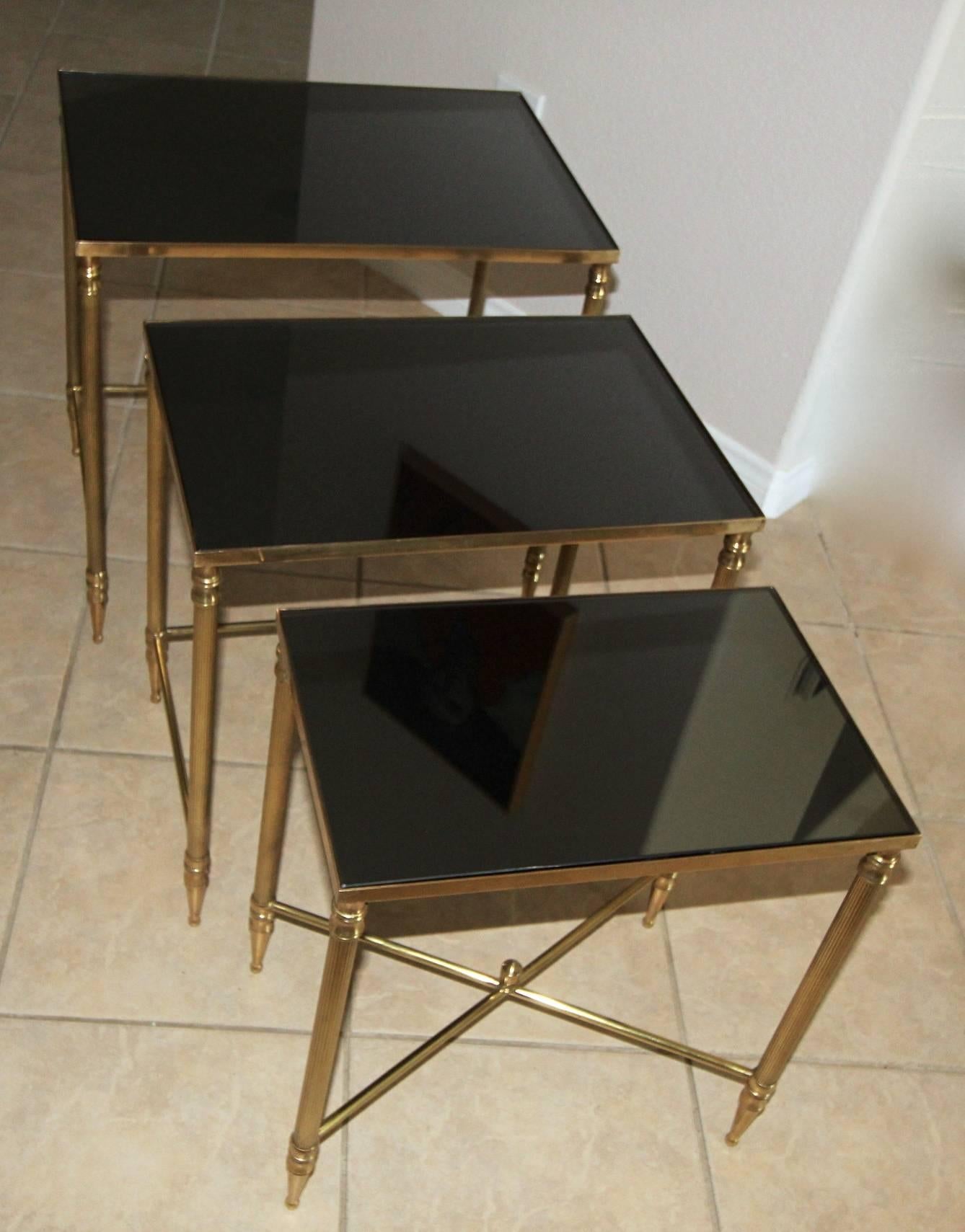 Trio French Bagues Style Brass Nesting Tables 5