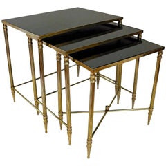 Trio French Bagues Style Brass Nesting Tables