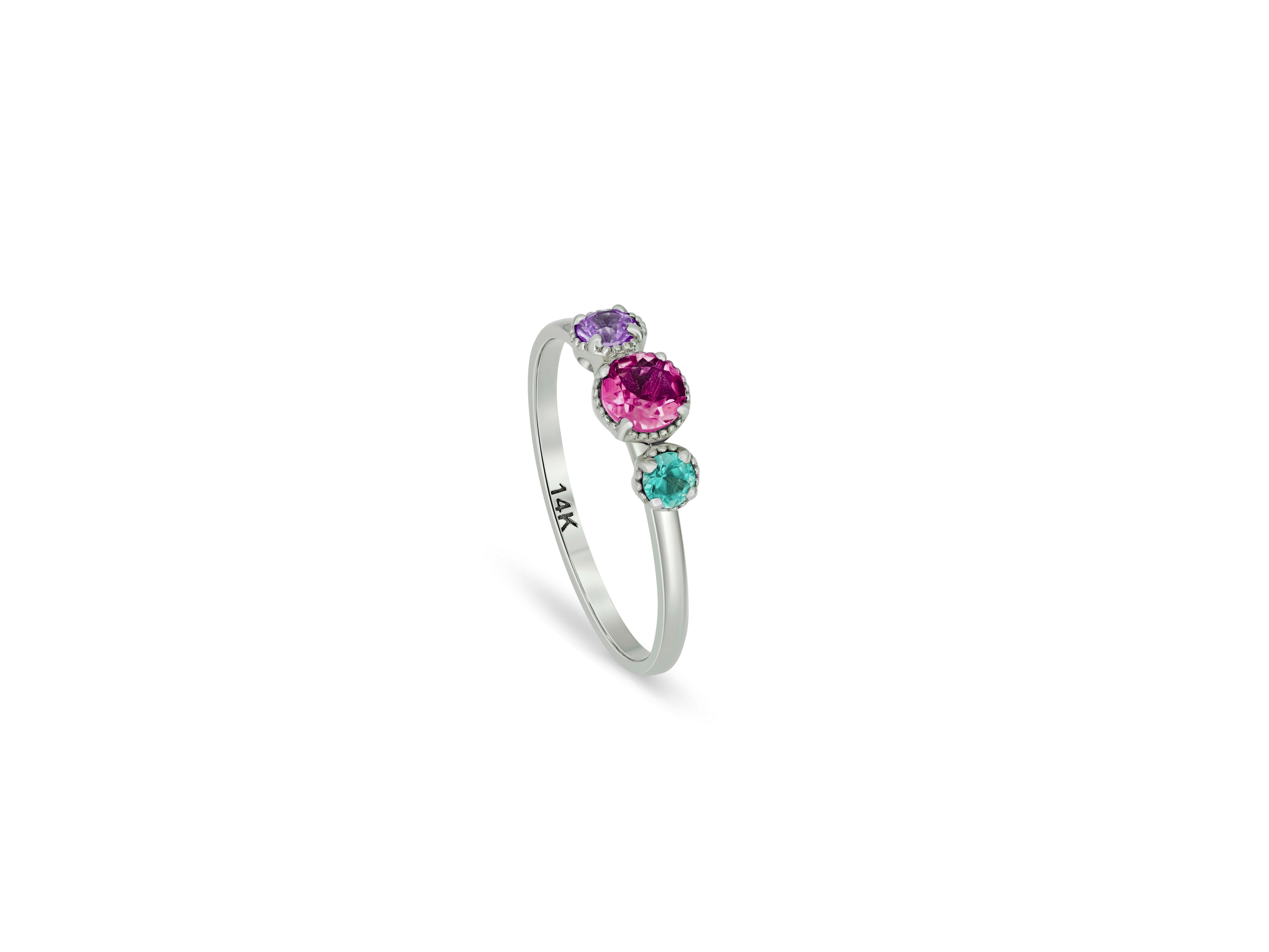 For Sale:  Trio gems 14k gold ring 2