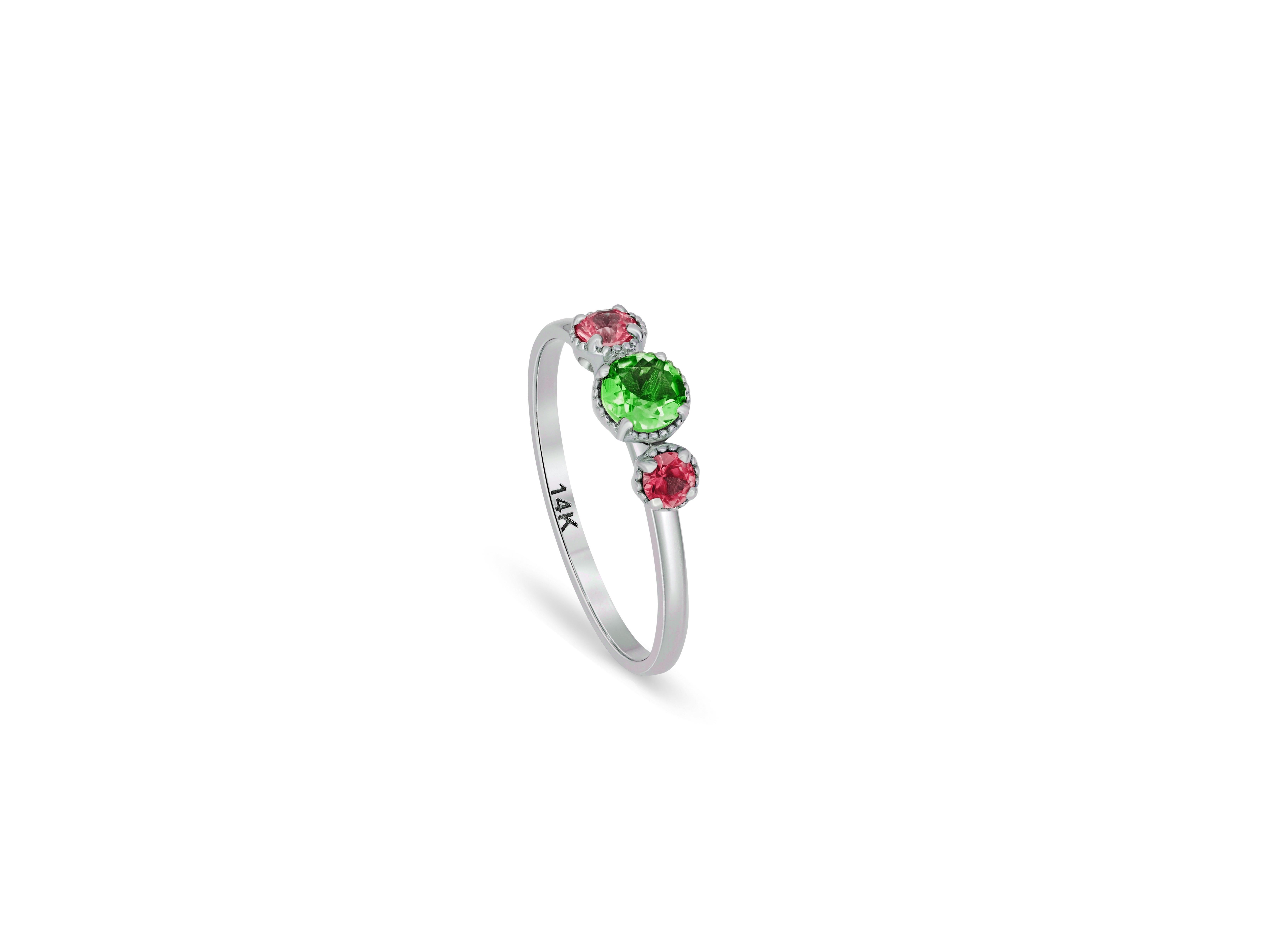 For Sale:  Trio gems 14k gold ring 2