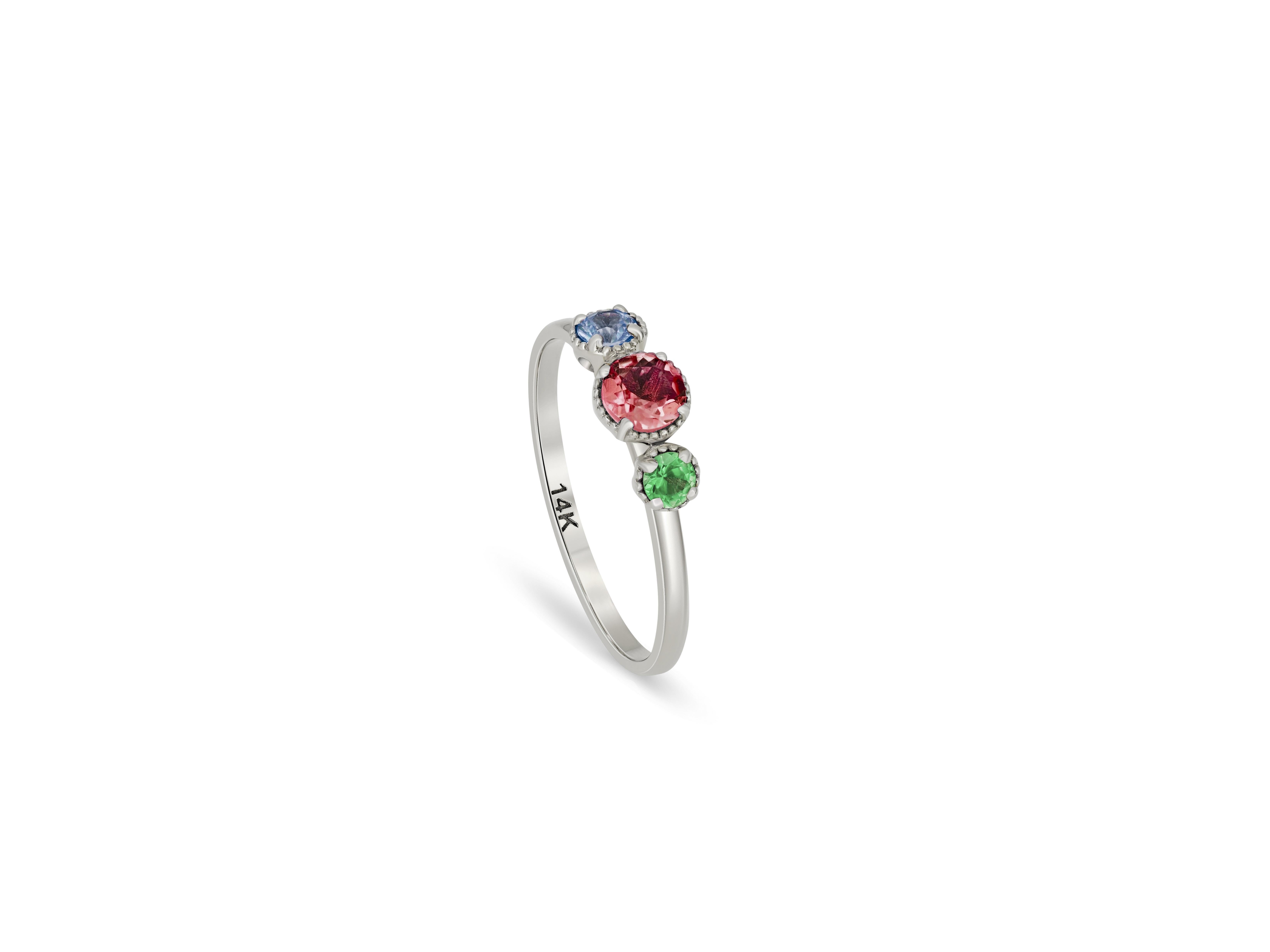 For Sale:  Trio gems 14k gold ring 2