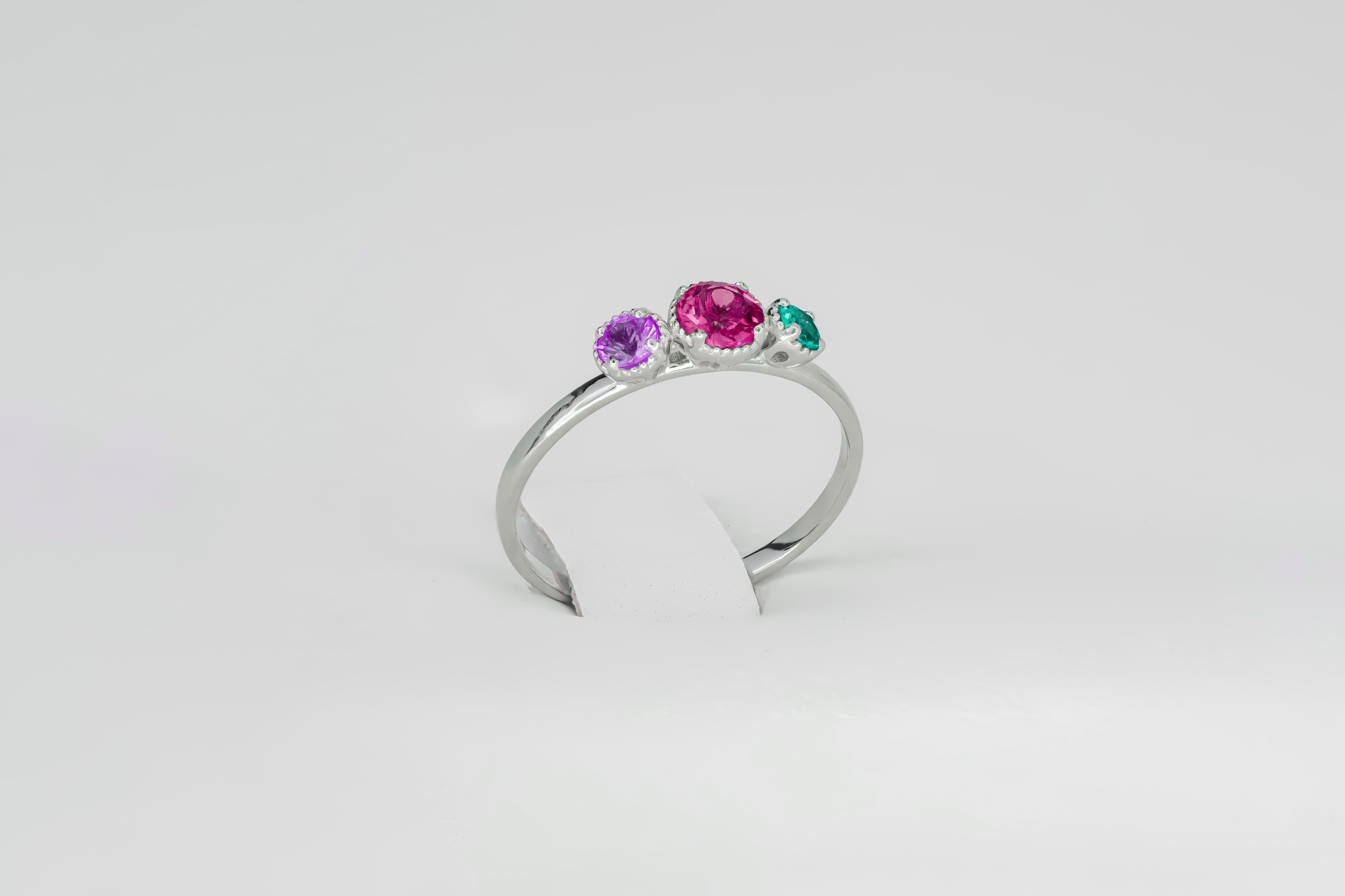 For Sale:  Trio gems 14k gold ring 3