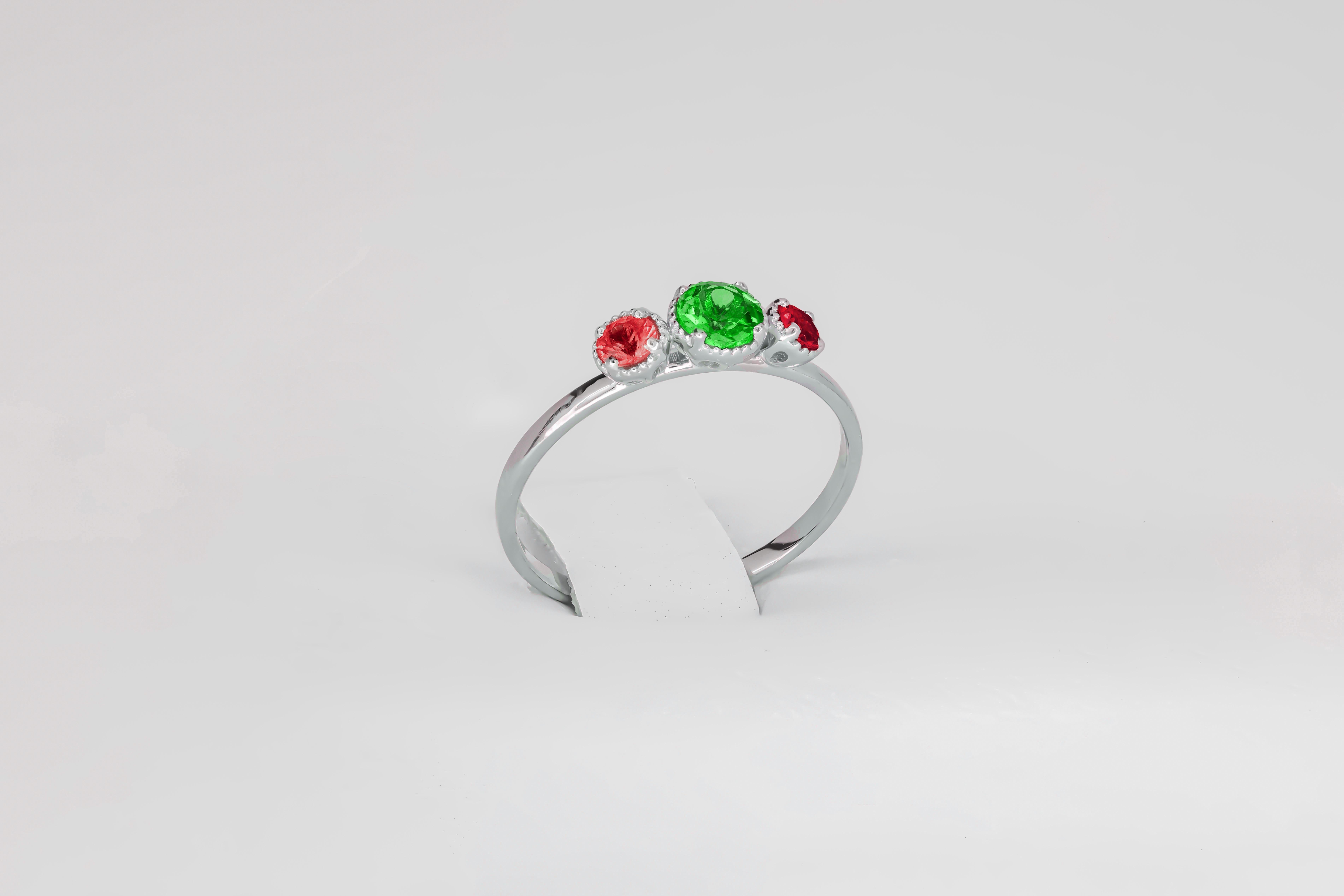 For Sale:  Trio gems 14k gold ring 3