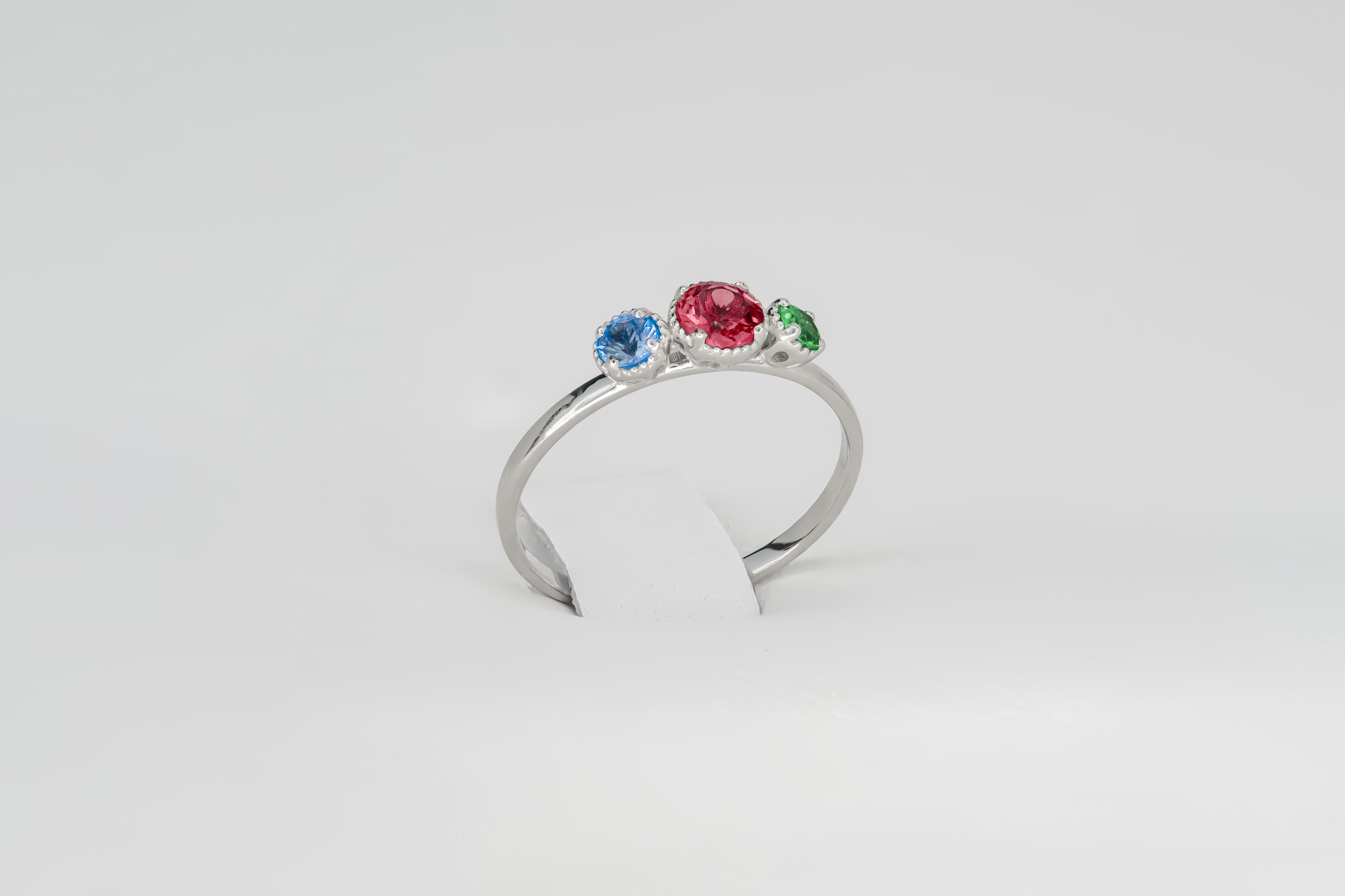 For Sale:  Trio gems 14k gold ring 3