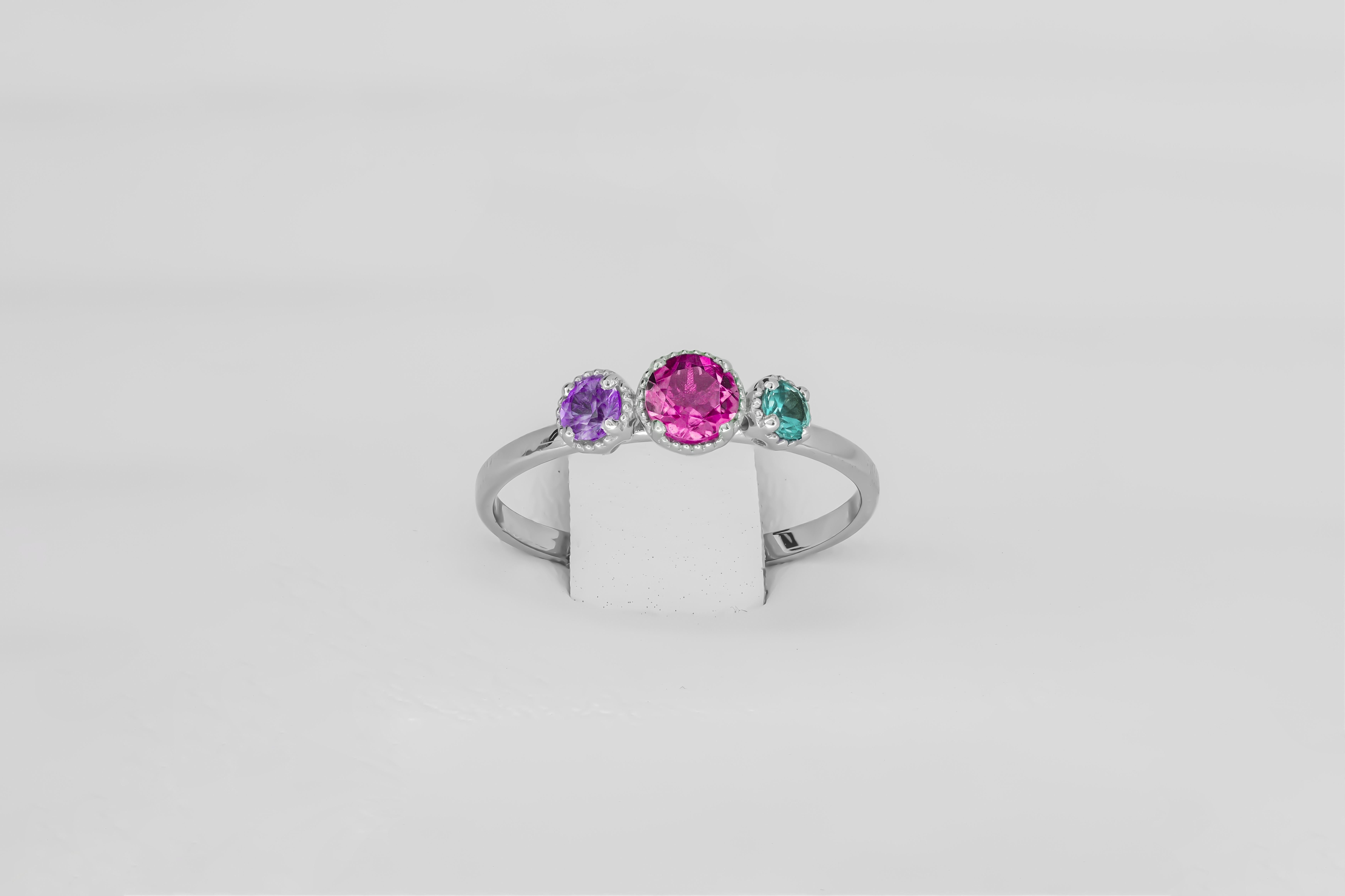 For Sale:  Trio gems 14k gold ring 4