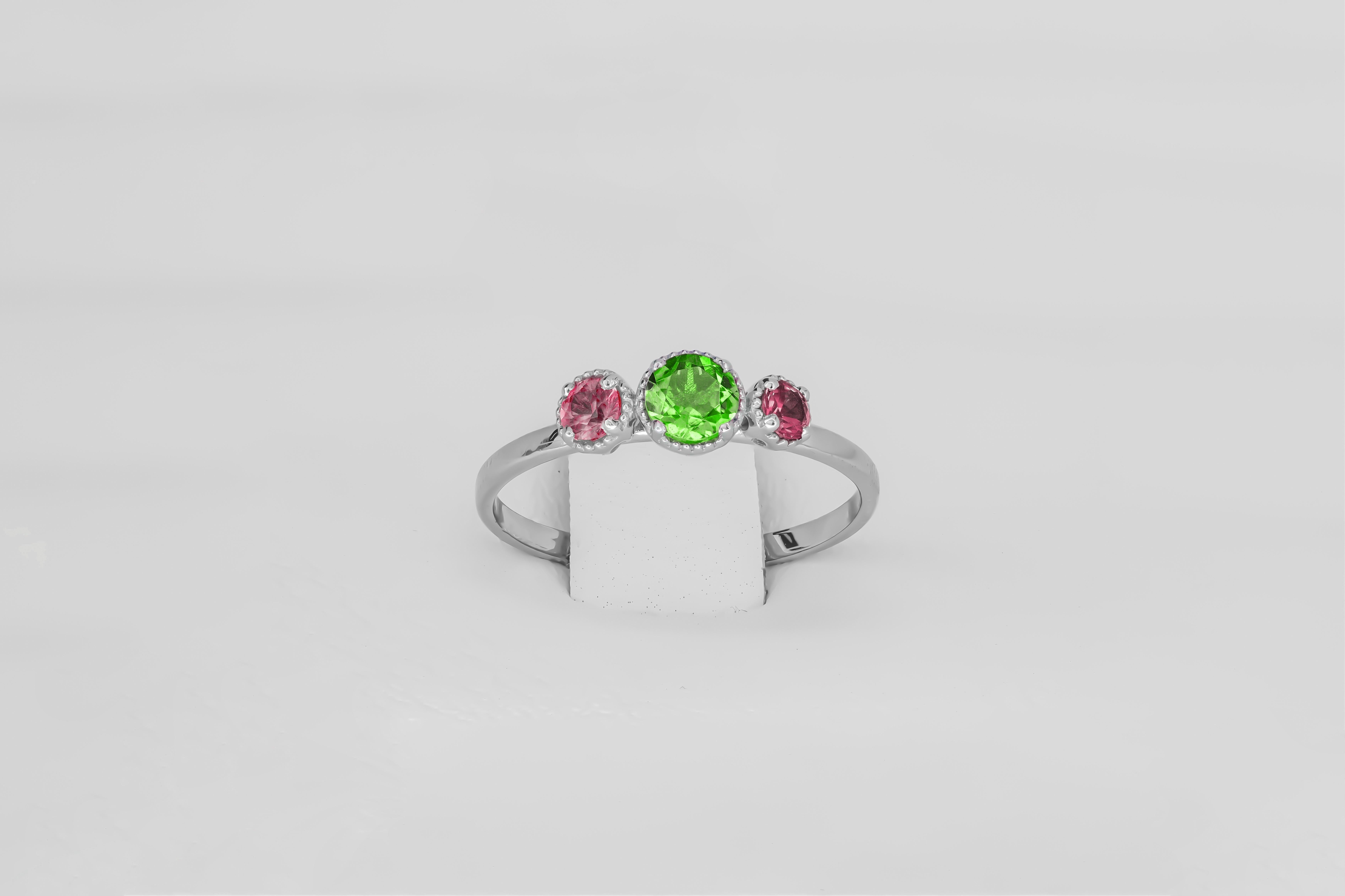 For Sale:  Trio gems 14k gold ring 4