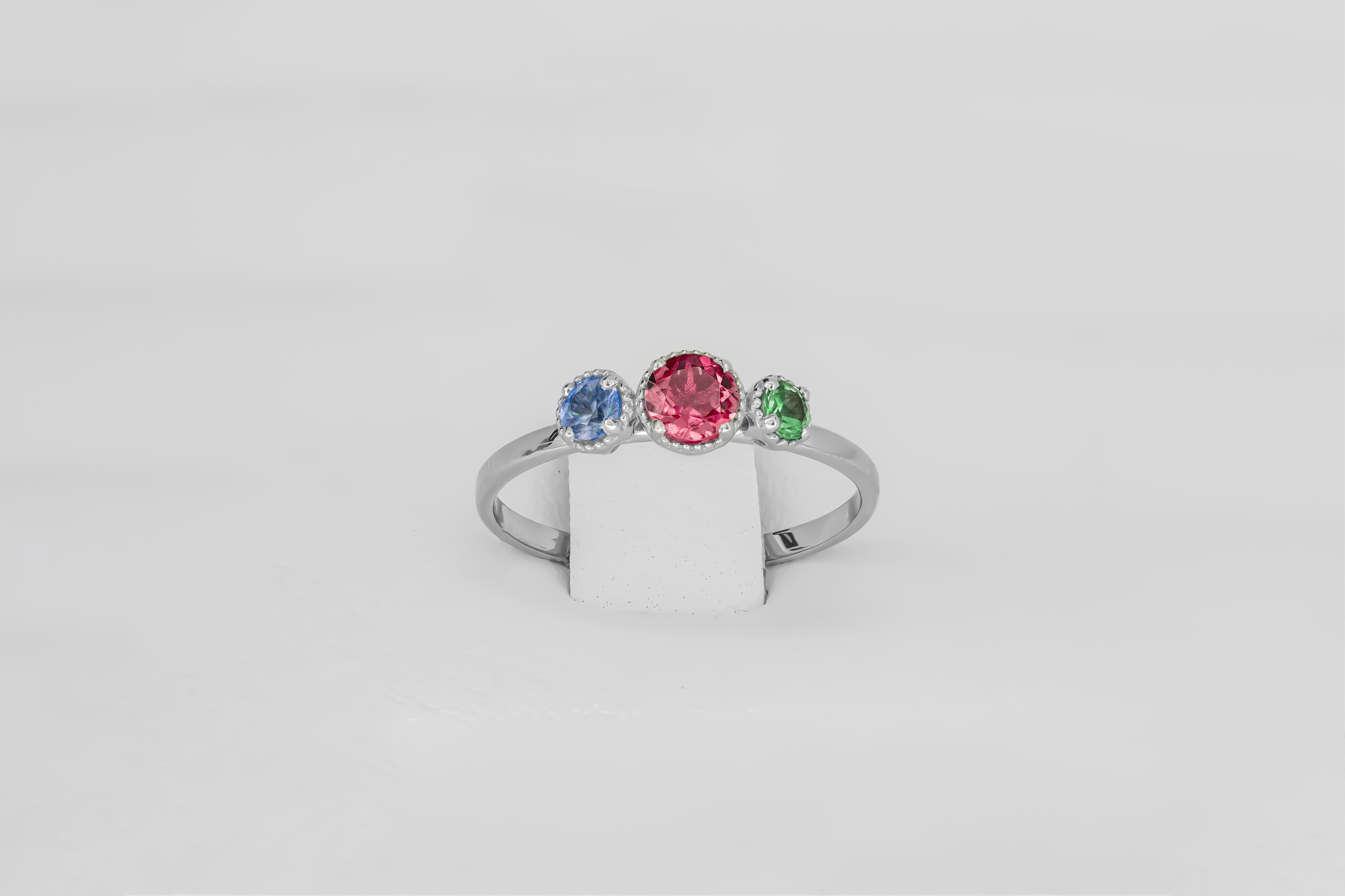 For Sale:  Trio gems 14k gold ring 4