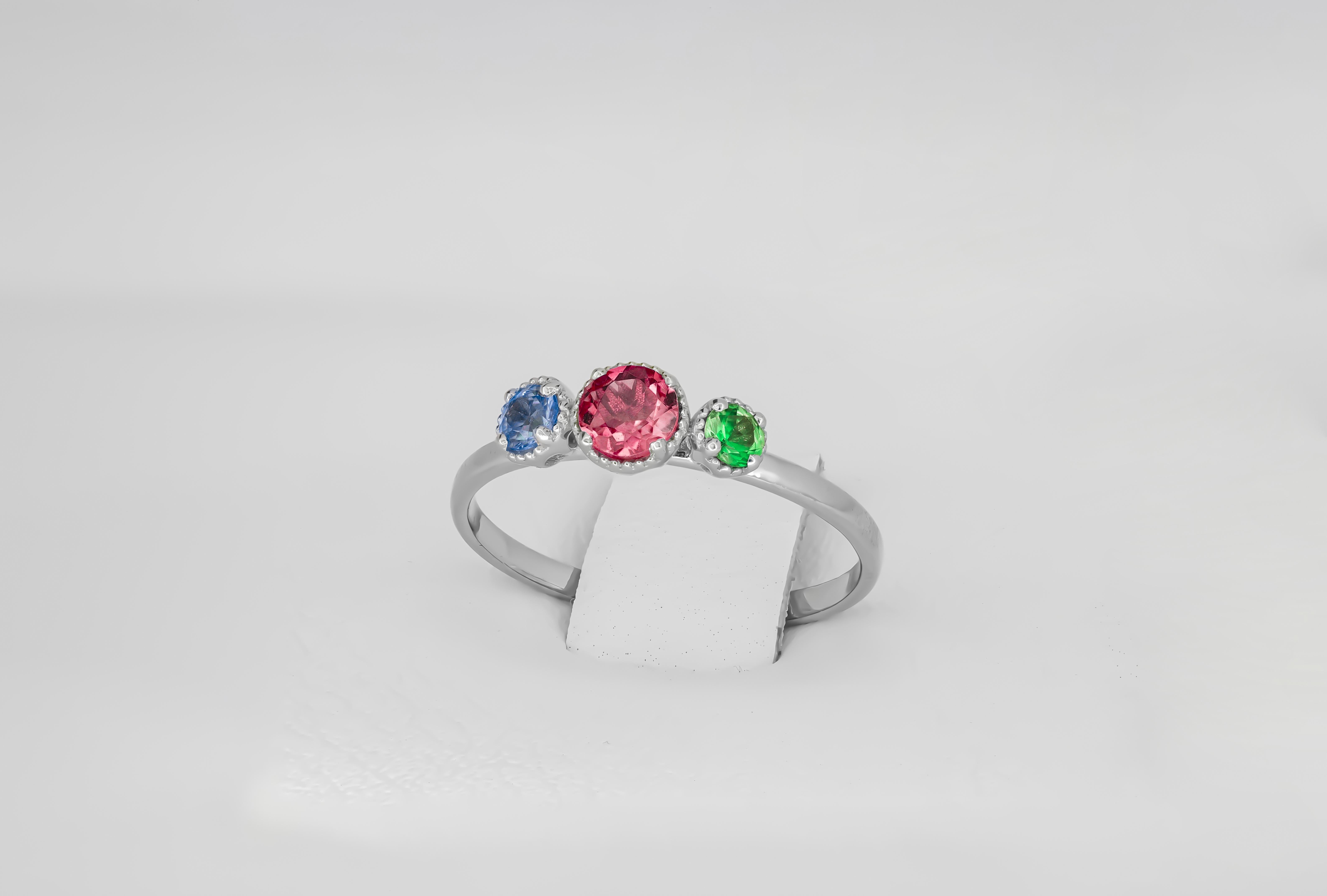 For Sale:  Trio gems 14k gold ring 5
