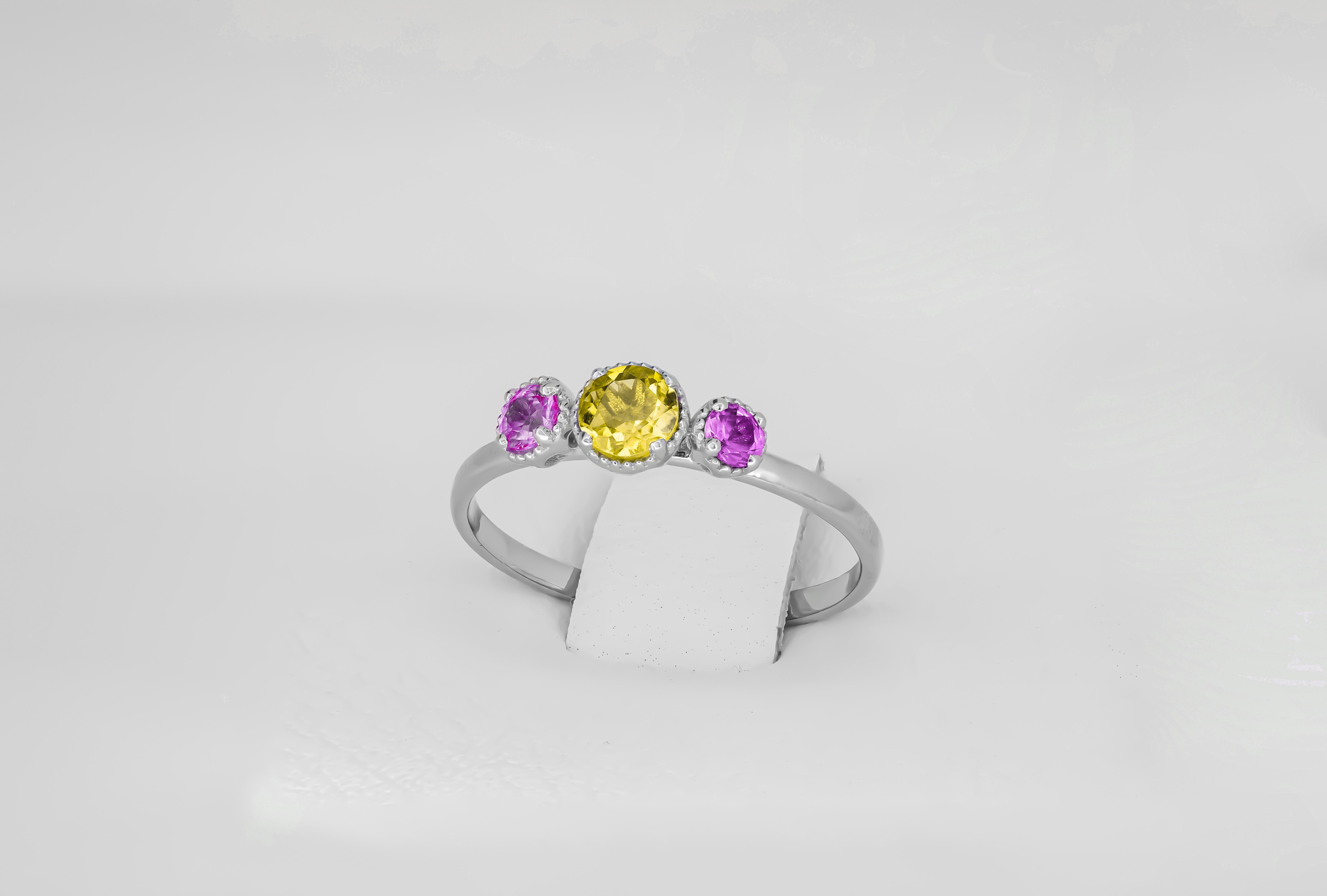 For Sale:  Trio gems 14k gold ring. 6