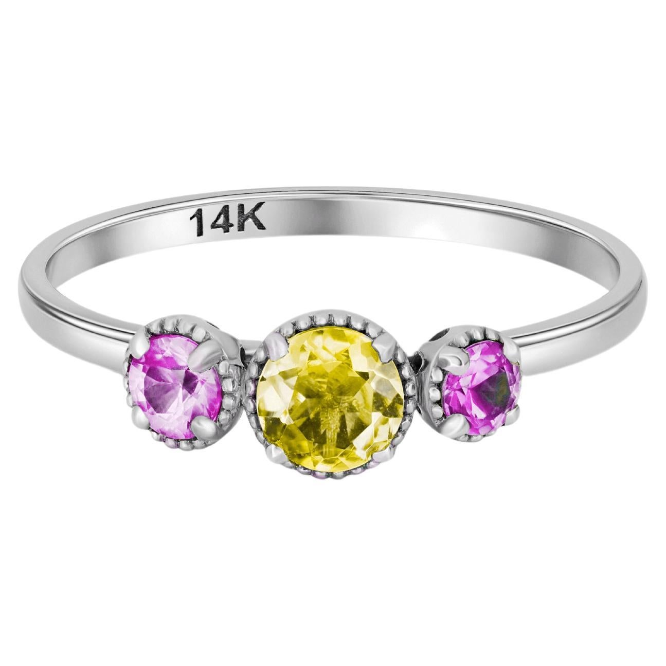 For Sale:  Trio gems 14k gold ring.