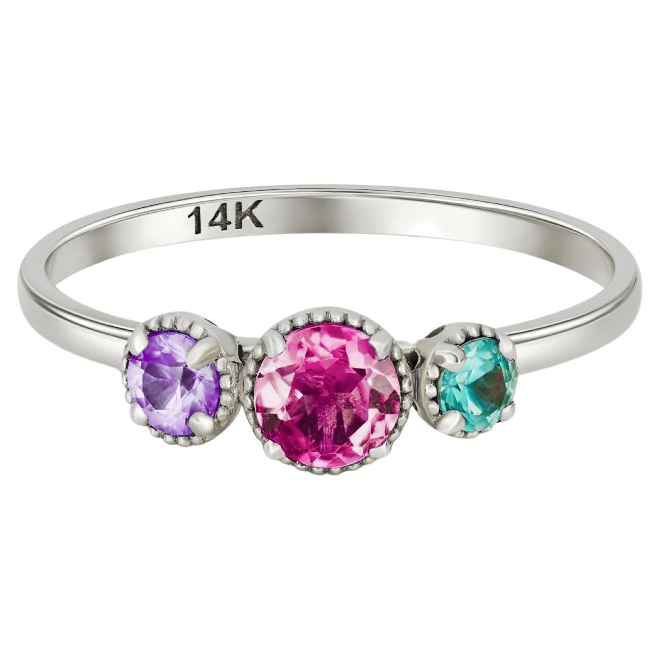 For Sale:  Trio gems 14k gold ring