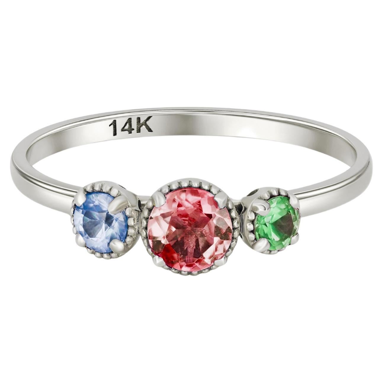 For Sale:  Trio gems 14k gold ring