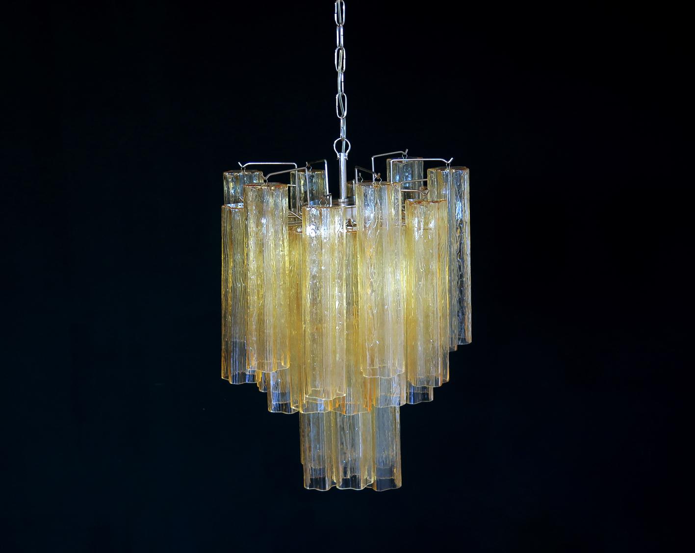 Trio Gold Glass Tube Chandeliers, Murano, 1970s For Sale 4