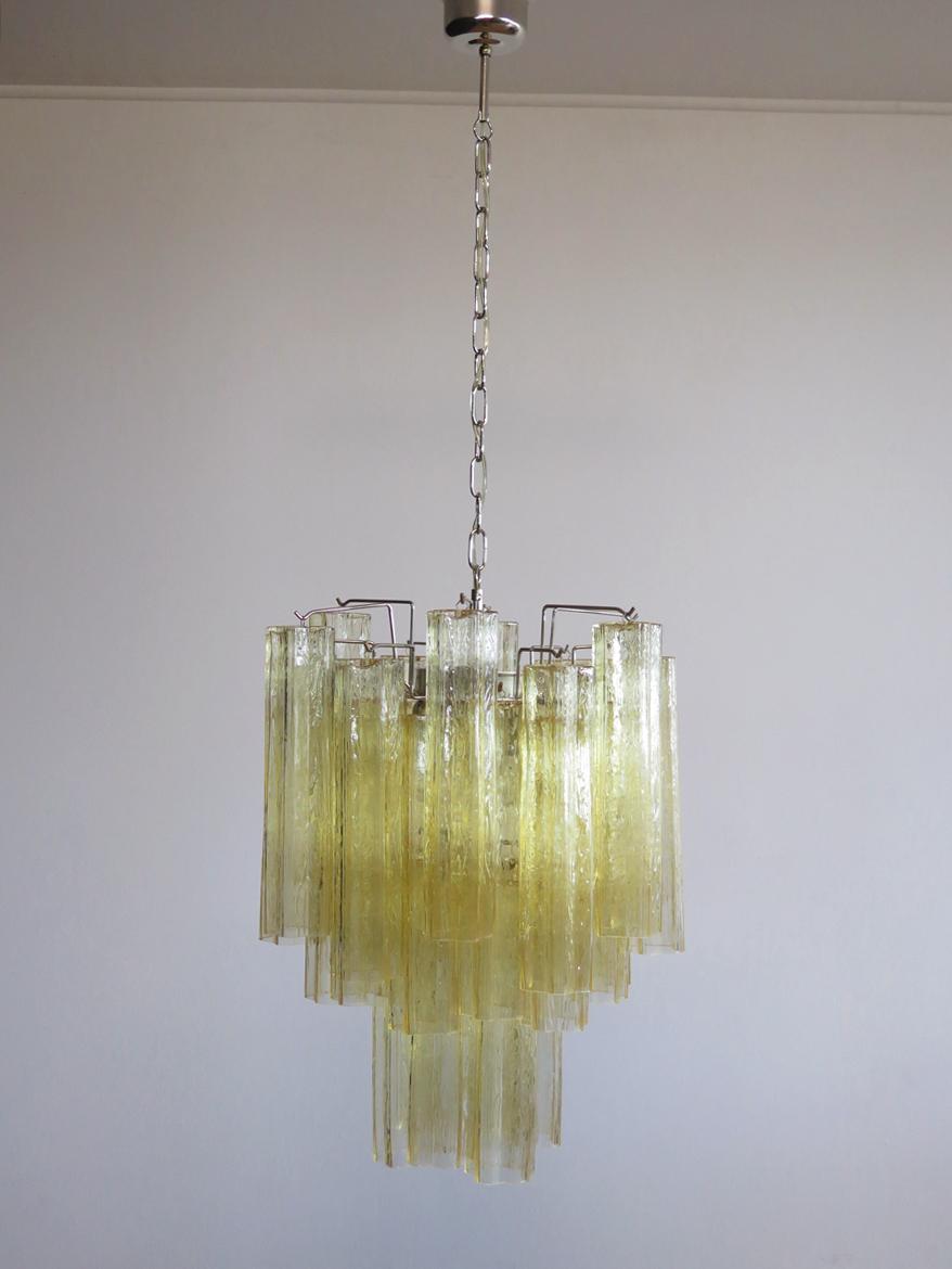 Trio Gold Glass Tube Chandeliers, Murano, 1970s For Sale 5
