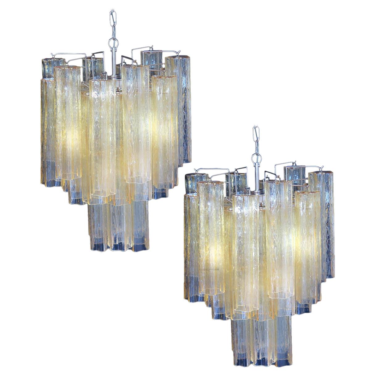 Trio Gold Glass Tube Chandeliers, Murano, 1970s For Sale 6