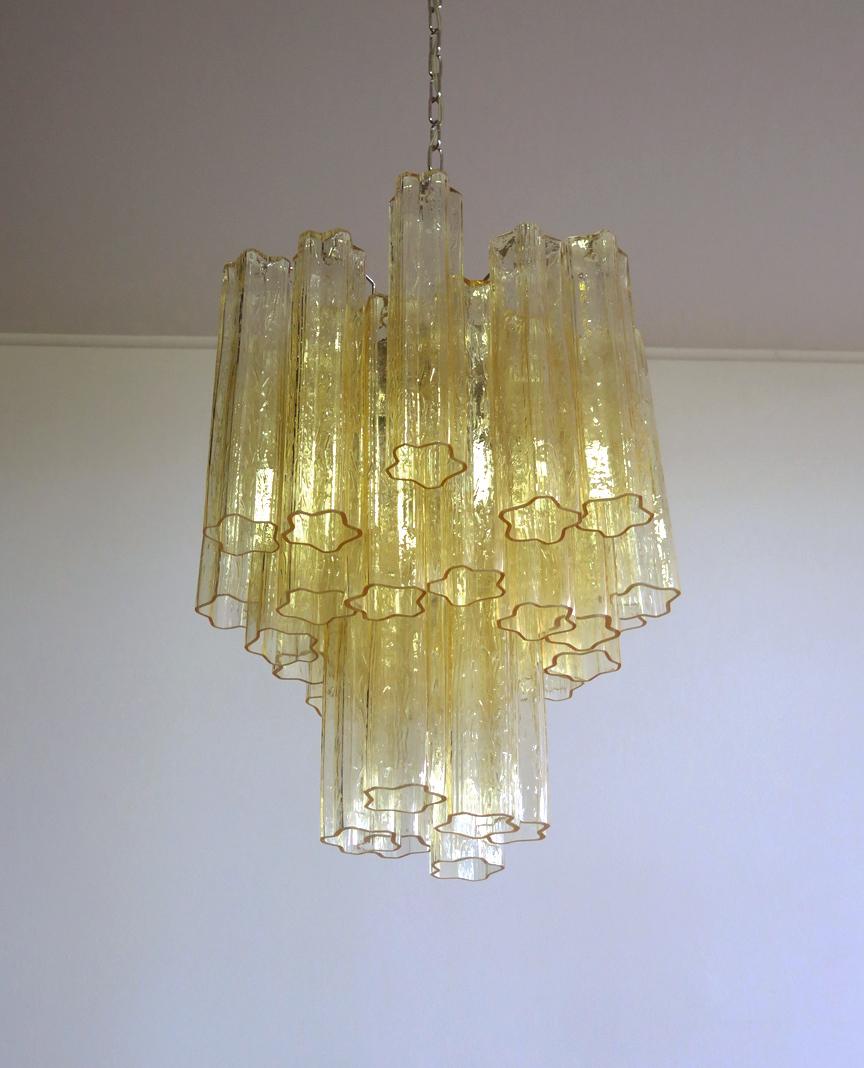 Trio Gold Glass Tube Chandeliers, Murano, 1970s For Sale 7