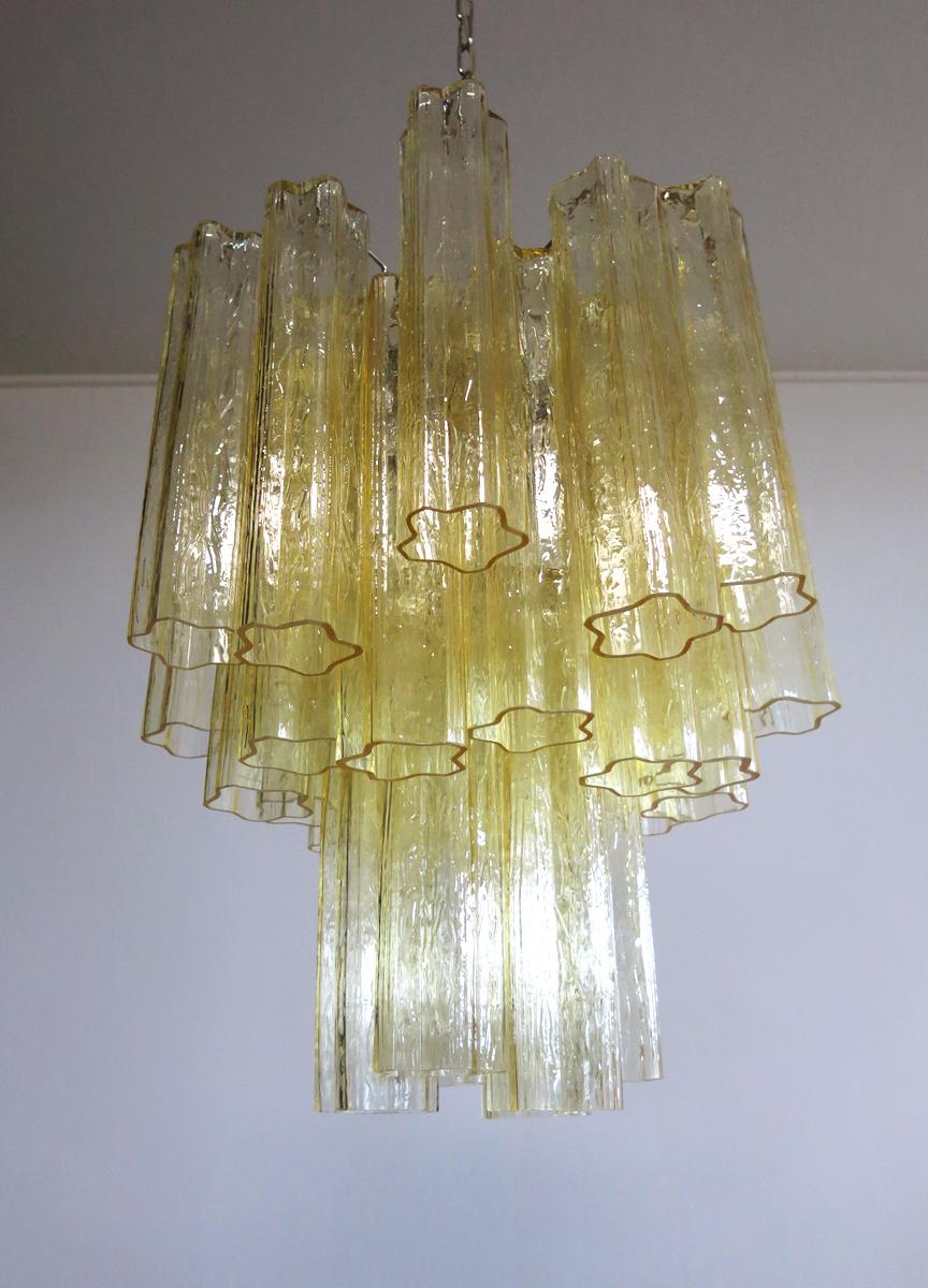 Trio Gold Glass Tube Chandeliers, Murano, 1970s For Sale 8