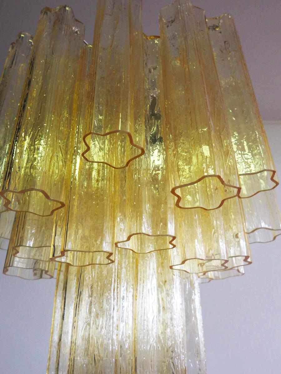Trio Gold Glass Tube Chandeliers, Murano, 1970s For Sale 9