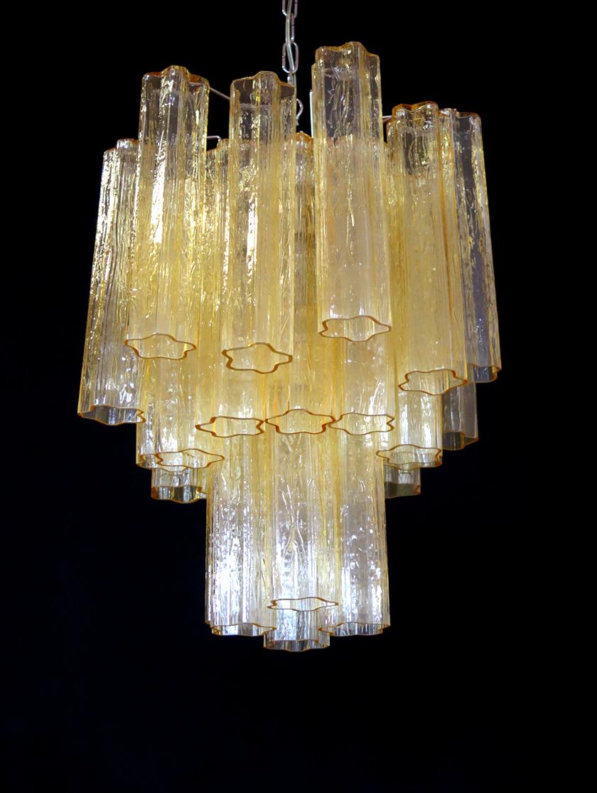 Trio Gold Glass Tube Chandeliers, Murano, 1970s For Sale 1