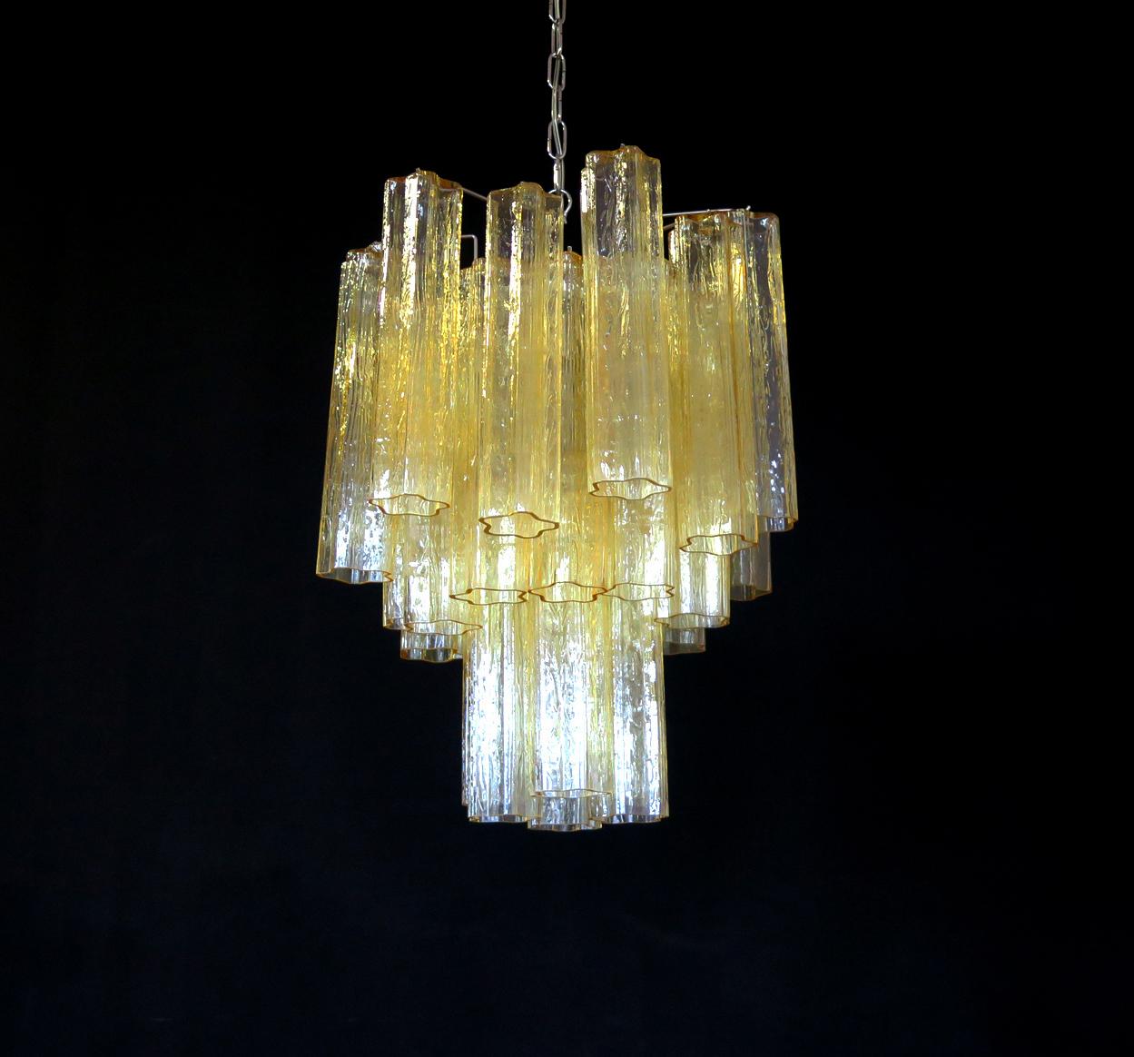 Trio Gold Glass Tube Chandeliers, Murano, 1970s For Sale 2