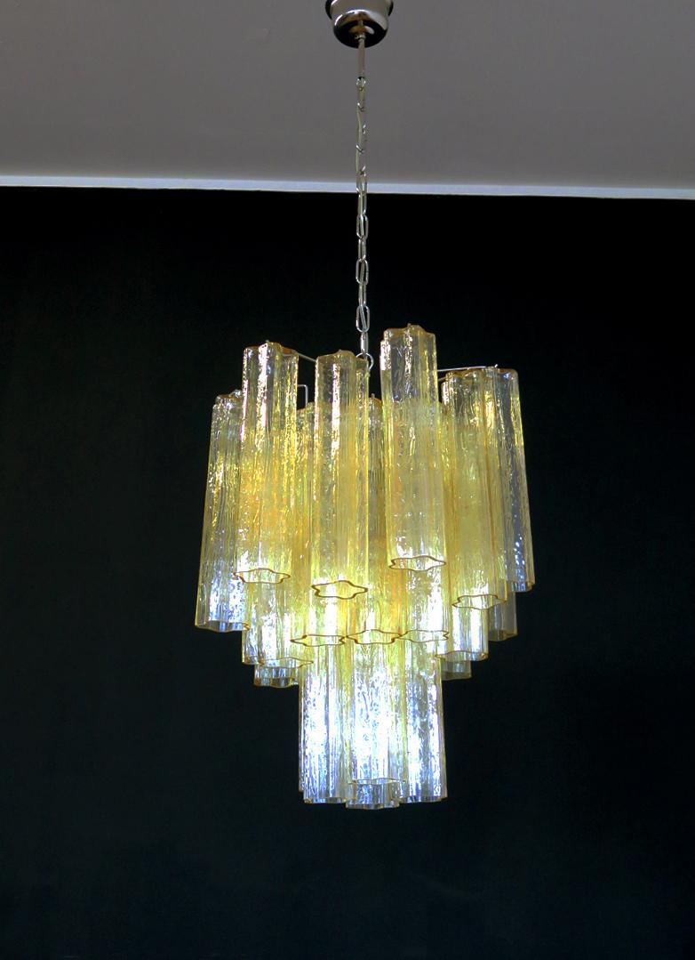 Trio Gold Glass Tube Chandeliers, Murano, 1970s For Sale 3