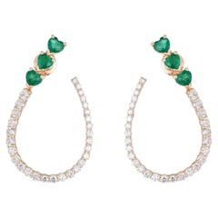 2.10ct Diamond & 1.54ct Emerald 14K Yellow Gold Drop Earrings