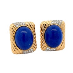 Trio italienischer Lapis & Diamant Ohrringe aus 18K Gold, 20ct Lapis, 2ct Diamant