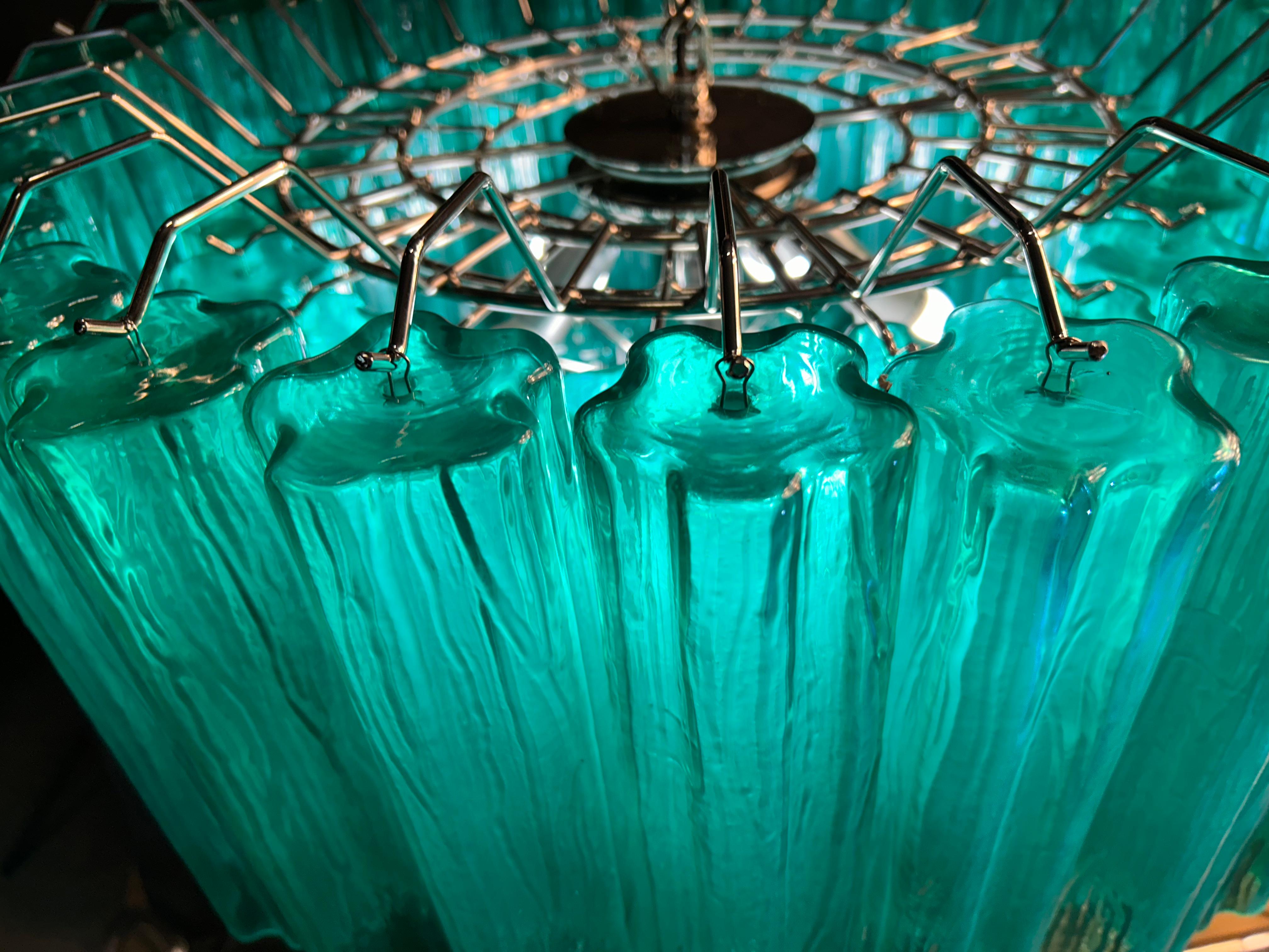 Pair Italian Emerald Glass Chandeliers by Valentina Planta, Murano In New Condition In Budapest, HU