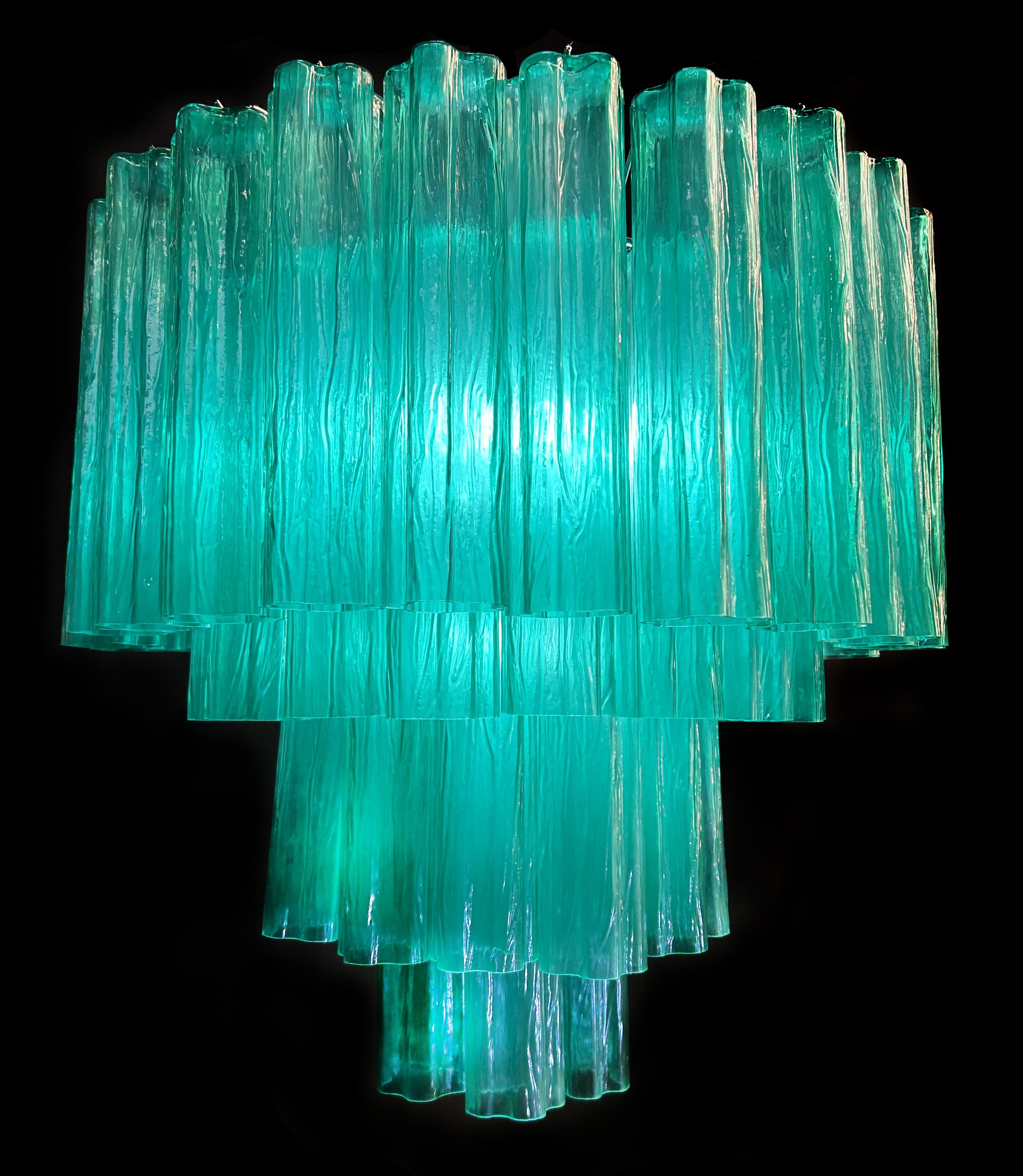 Pair Italian Emerald Glass Chandeliers by Valentina Planta, Murano 1