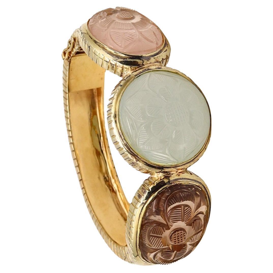 Trio Italy Modernist Bangle Bracelet in 14Kt Yellow Gold with 95.54 Ctw in Gems For Sale