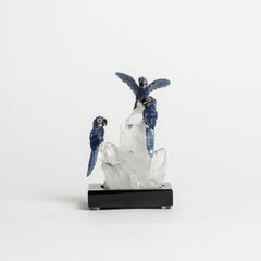 Trio Lapis Lazuli Parrots on Quartz Base