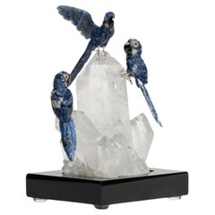 Trio Lapis Lazuli Parrots on Quartz Base