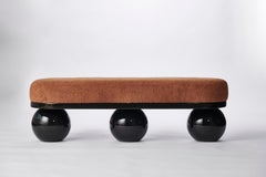 Trio-Leo Bench, Camel Bouclé & Wood Bench by Christian Siriano