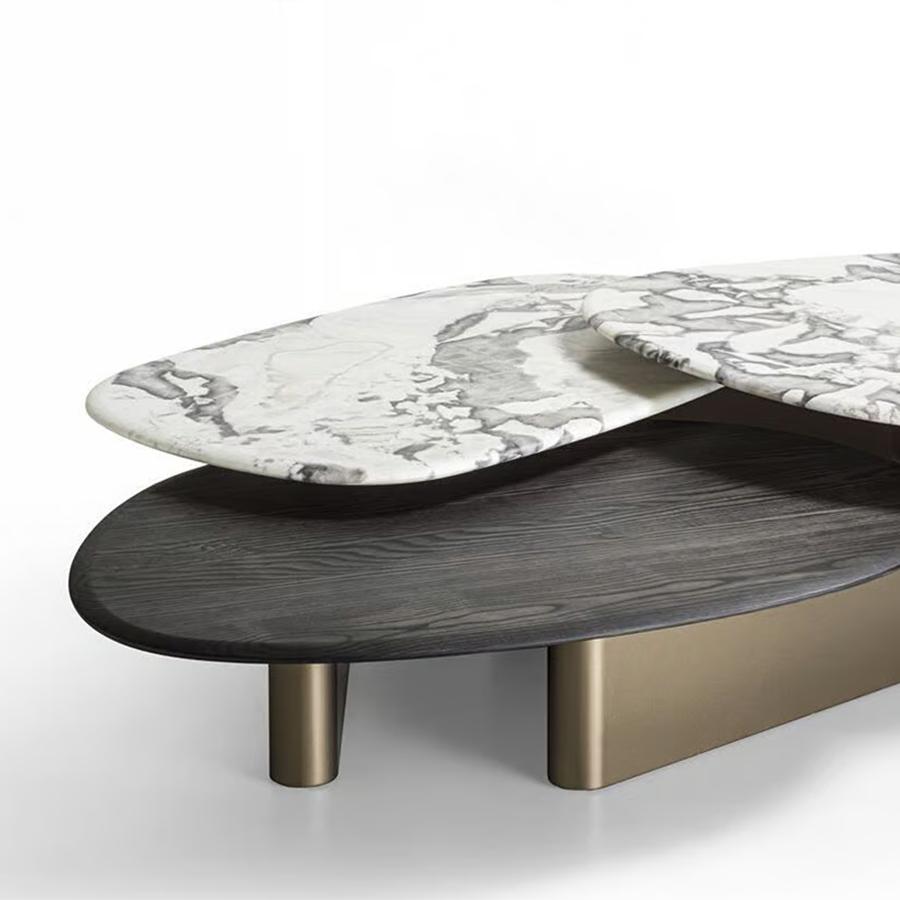 Trio Couchtisch aus Marmor und Wood (Bronziert) im Angebot