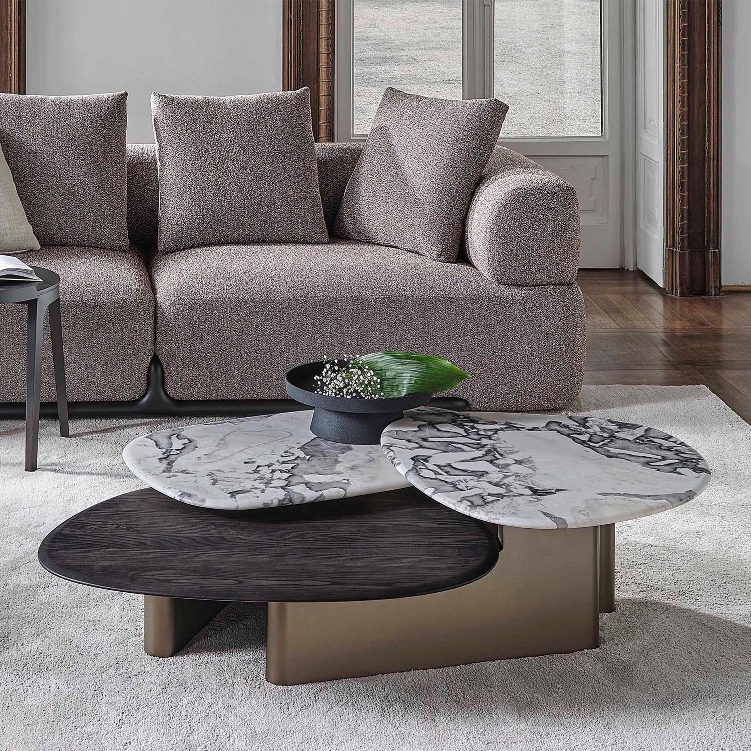 Trio Couchtisch aus Marmor und Wood im Angebot 1