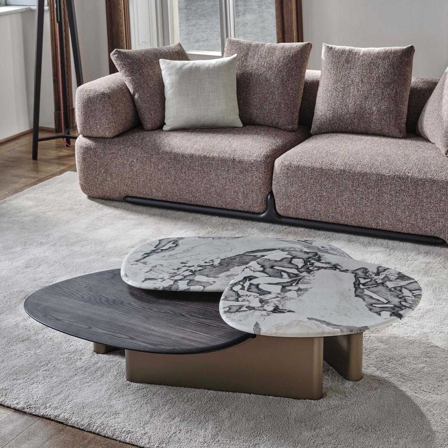 Trio Couchtisch aus Marmor und Wood im Angebot 2