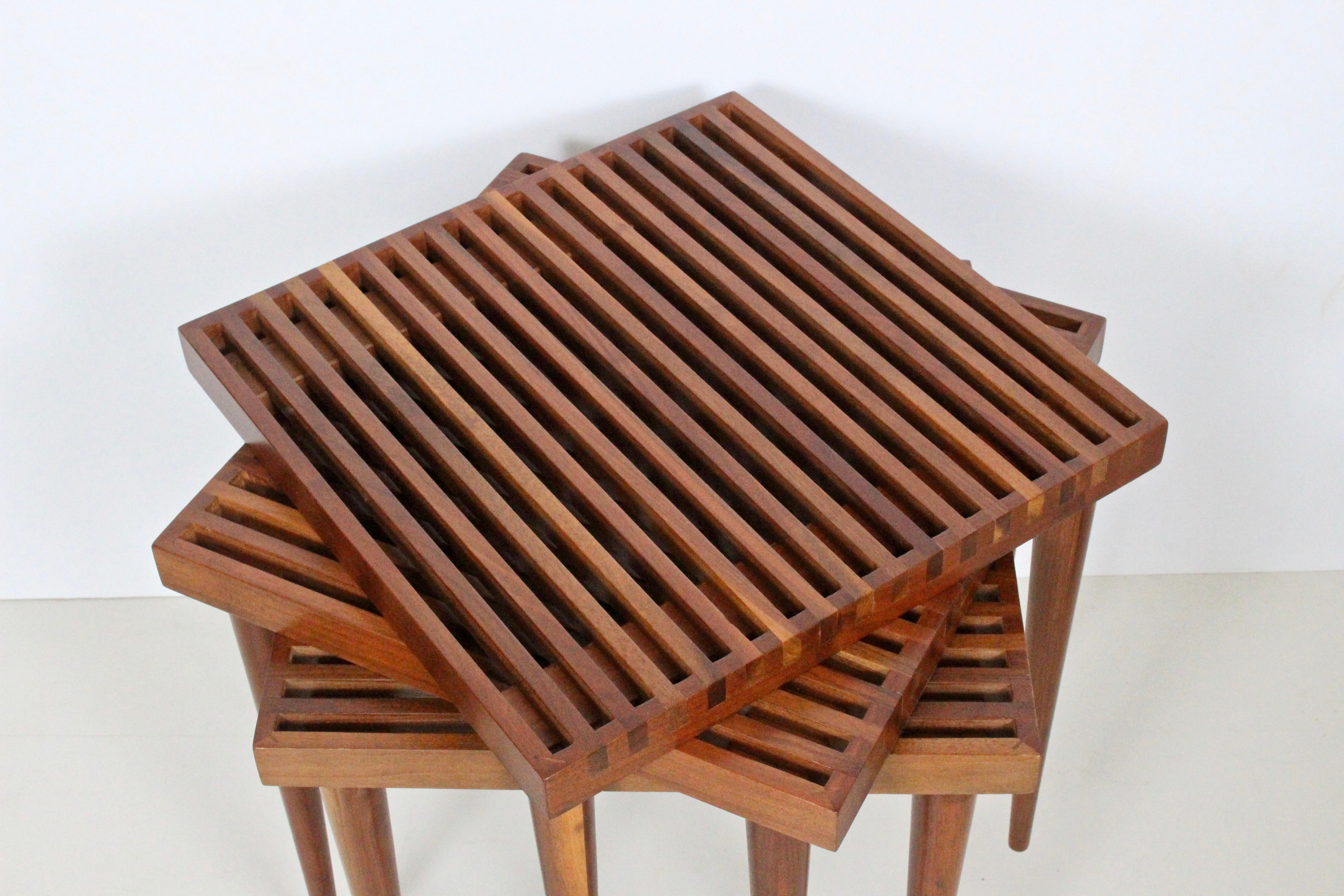 Walnut Original Trio Mel Smilow Slat Stacking Tables, 1950's