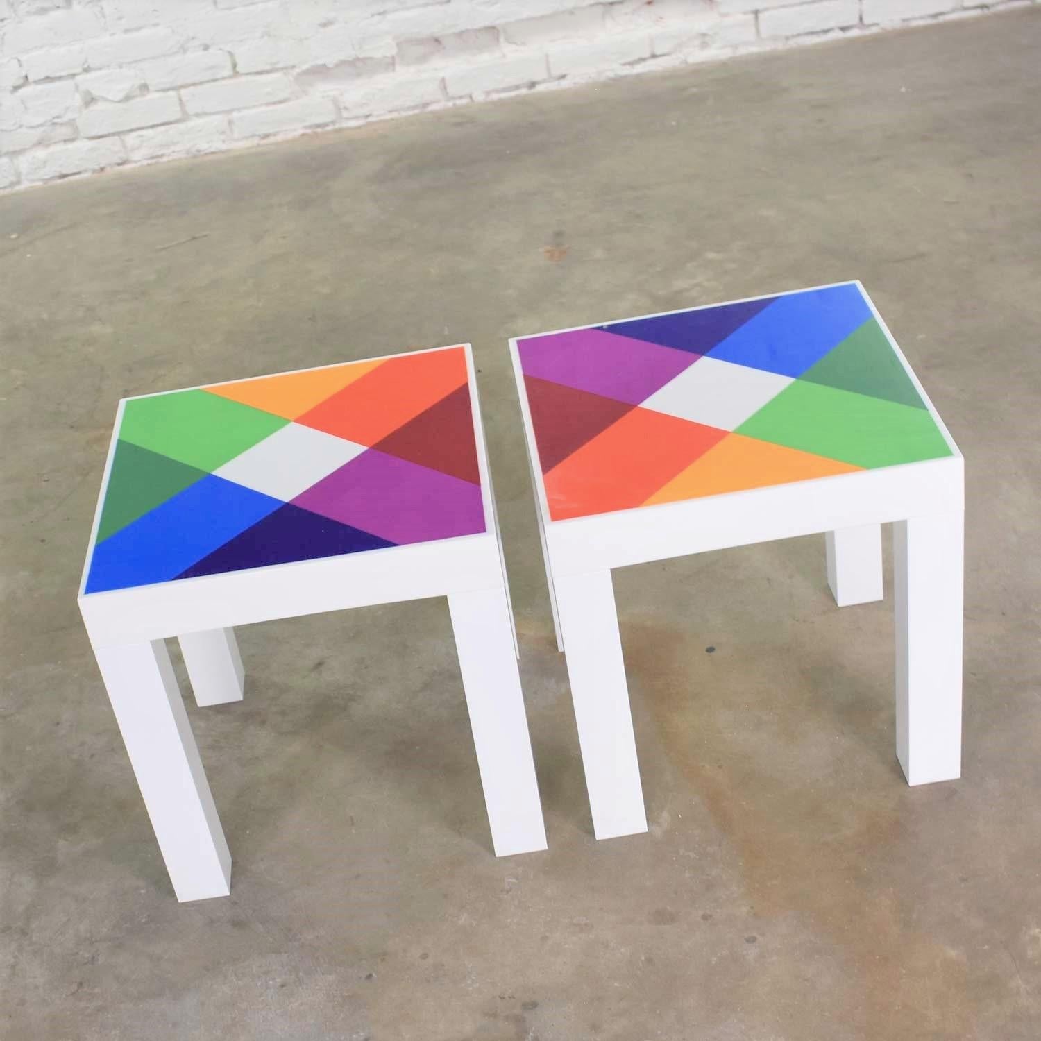 Trio Mod Pop Art Plastic Parsons Style Square Side Tables Style Kartell or Syroc For Sale 3