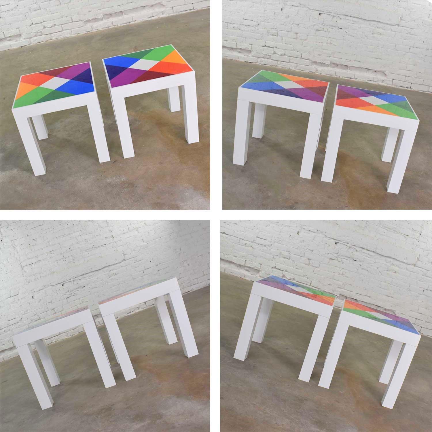 Trio Mod Pop Art Plastic Parsons Style Square Side Tables Style Kartell or Syroc For Sale 4
