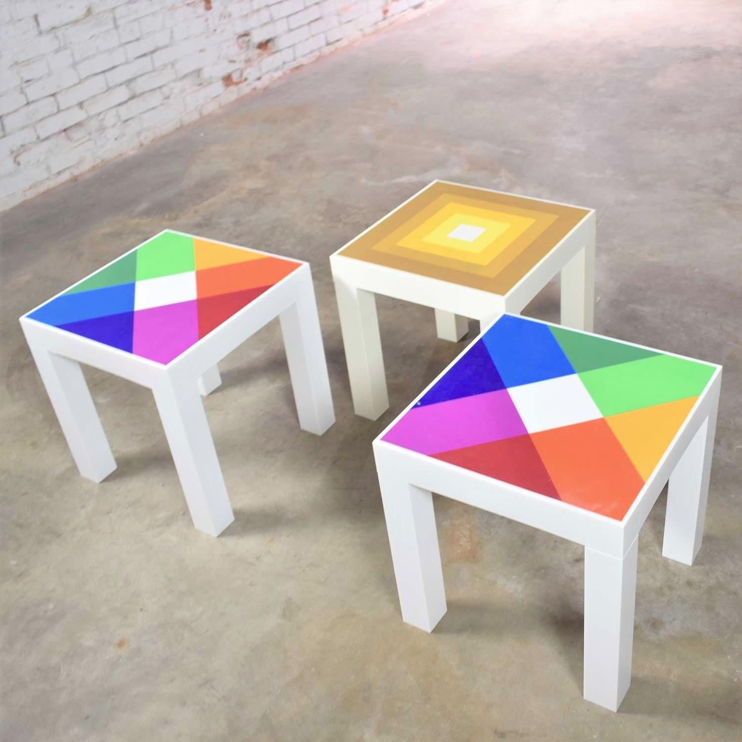 Modern Trio Mod Pop Art Plastic Parsons Style Square Side Tables Style Kartell or Syroc For Sale