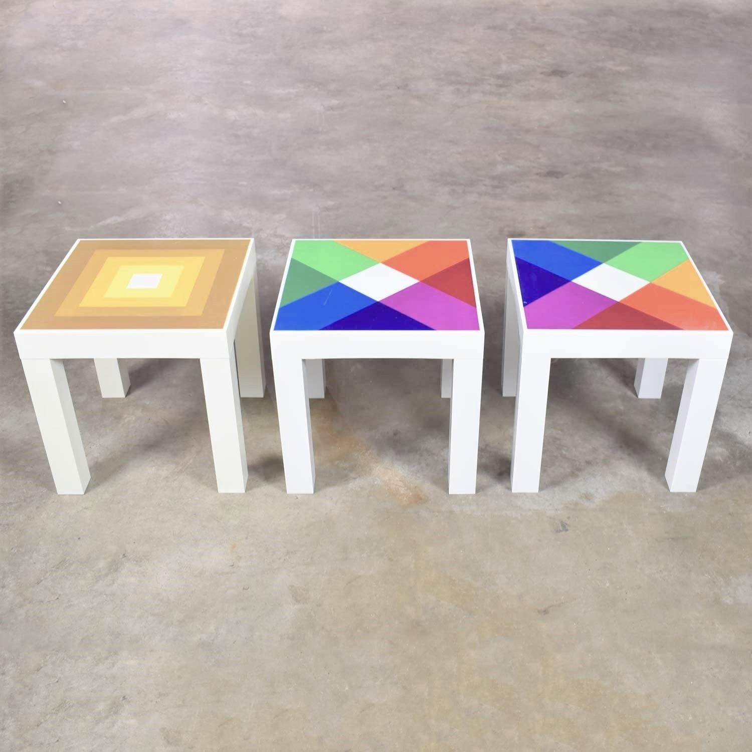 Trio Mod Pop Art Plastic Parsons Style Square Side Tables Style Kartell or Syroc In Good Condition For Sale In Topeka, KS