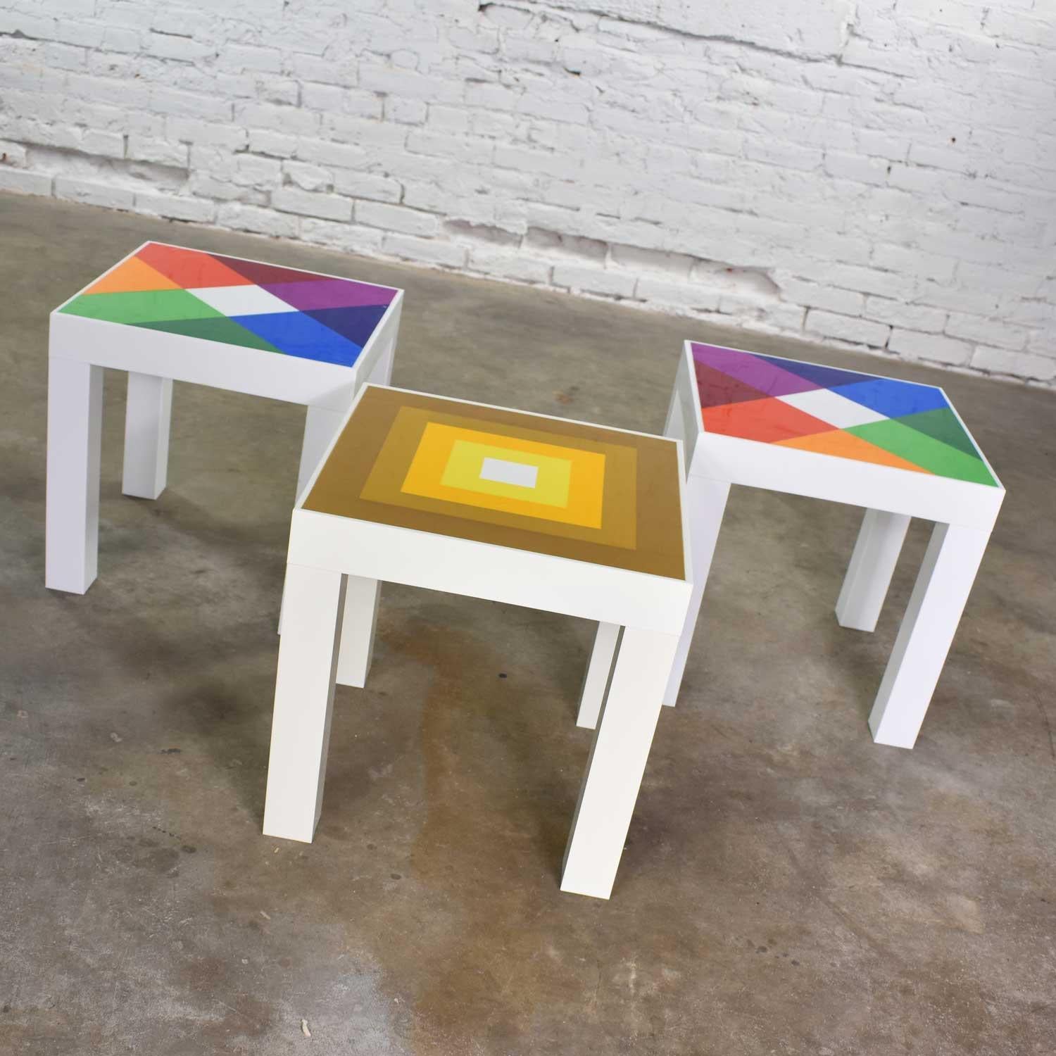 Trio Mod Pop Art Plastic Parsons Style Square Side Tables Style Kartell or Syroc For Sale 1