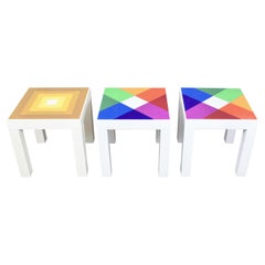 Retro Trio Mod Pop Art Plastic Parsons Style Square Side Tables Style Kartell or Syroc