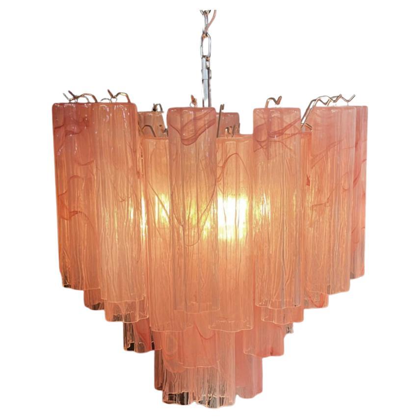 Industrial Trio Murano Glass Tronchi Chandeliers, Pink Alabaster For Sale