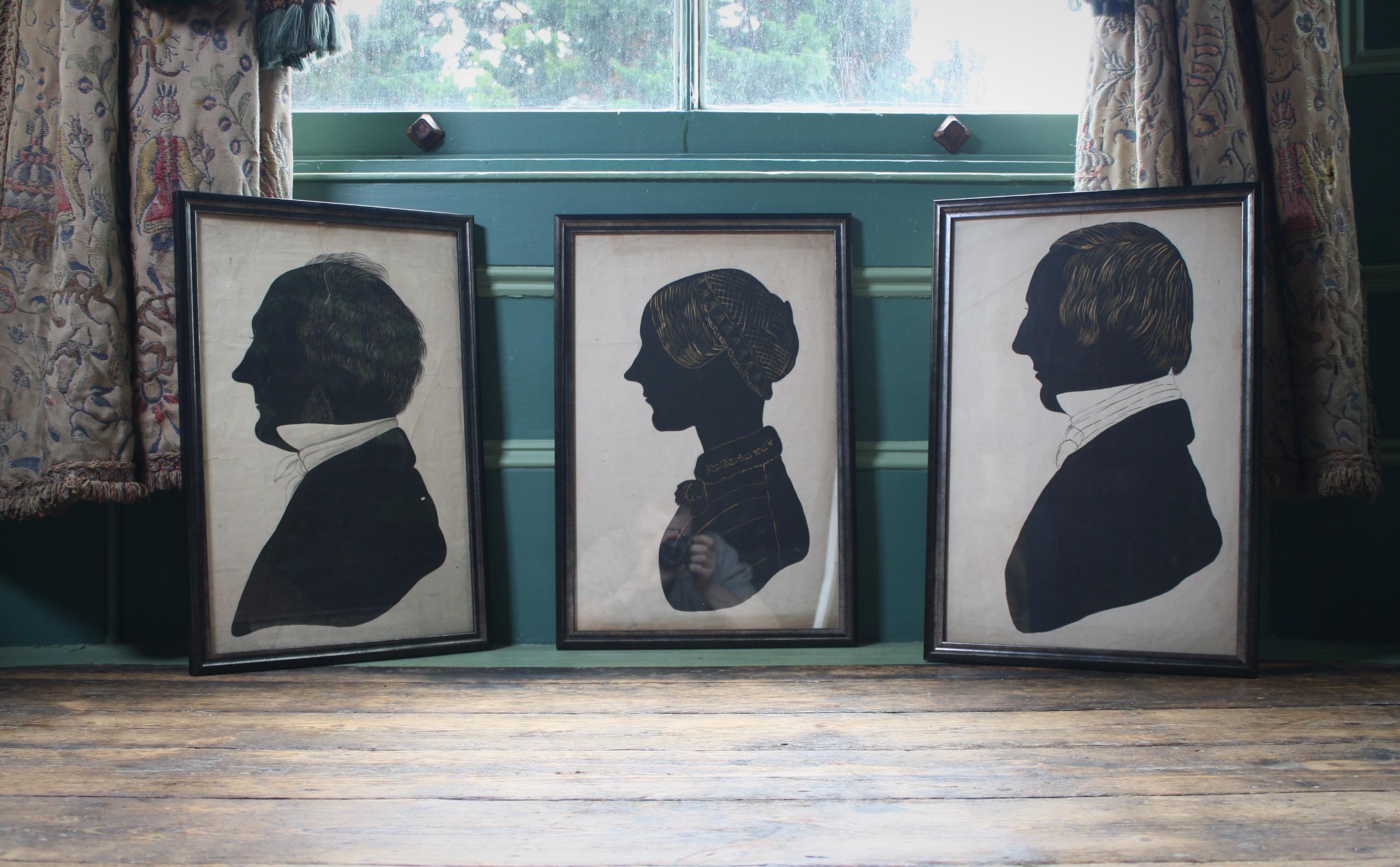 Trio of English Country House Life Size Silhouette Portraits Paintings 5