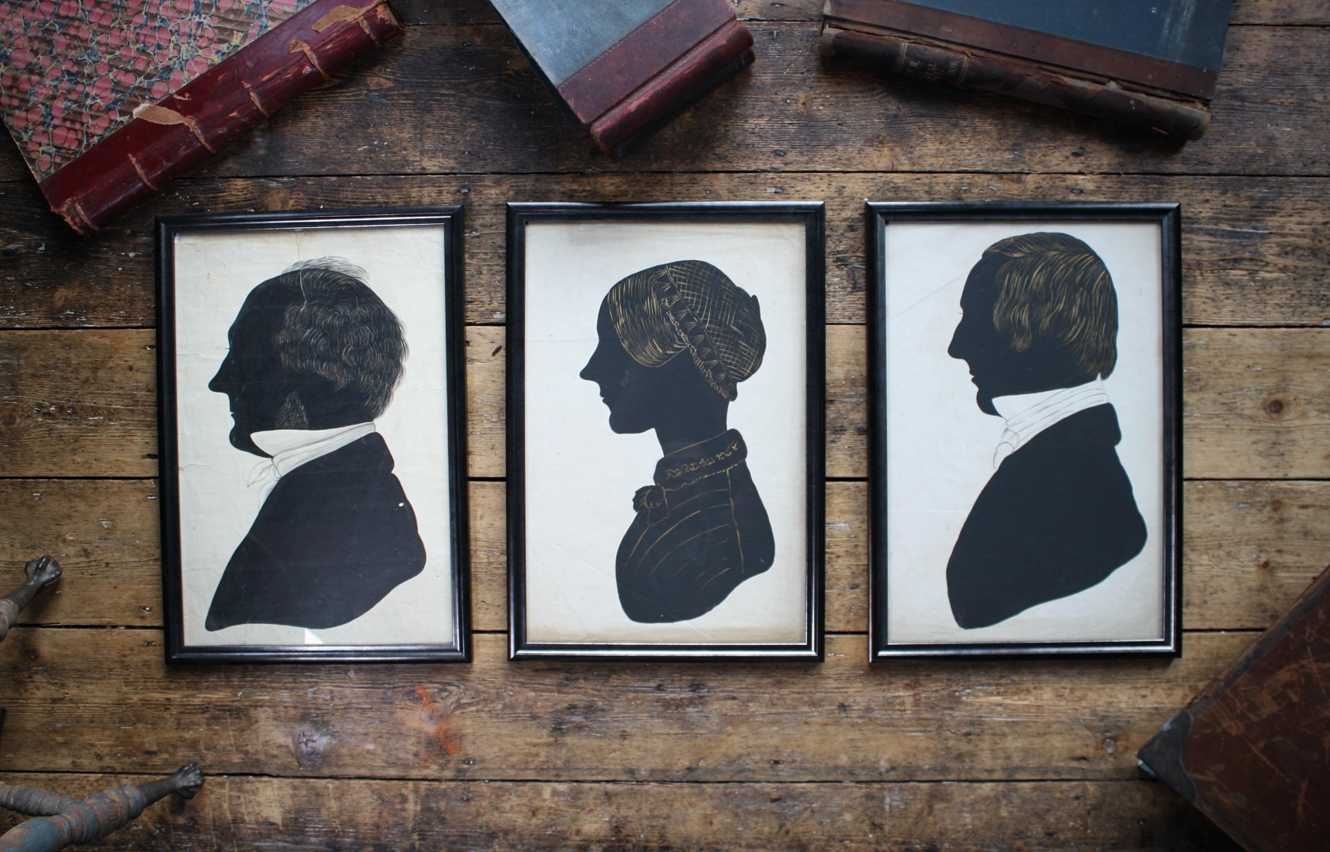 Trio of English Country House Life Size Silhouette Portraits Paintings 6