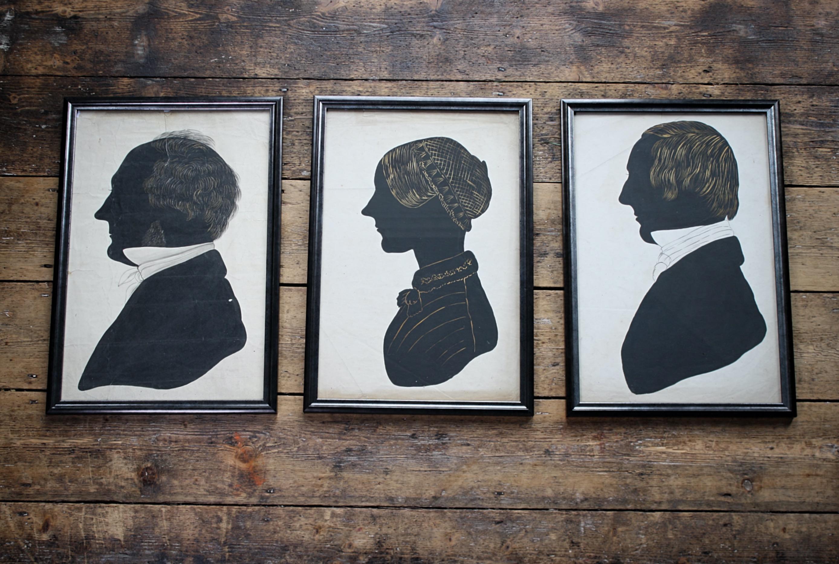 Trio of English Country House Life Size Silhouette Portraits Paintings 9