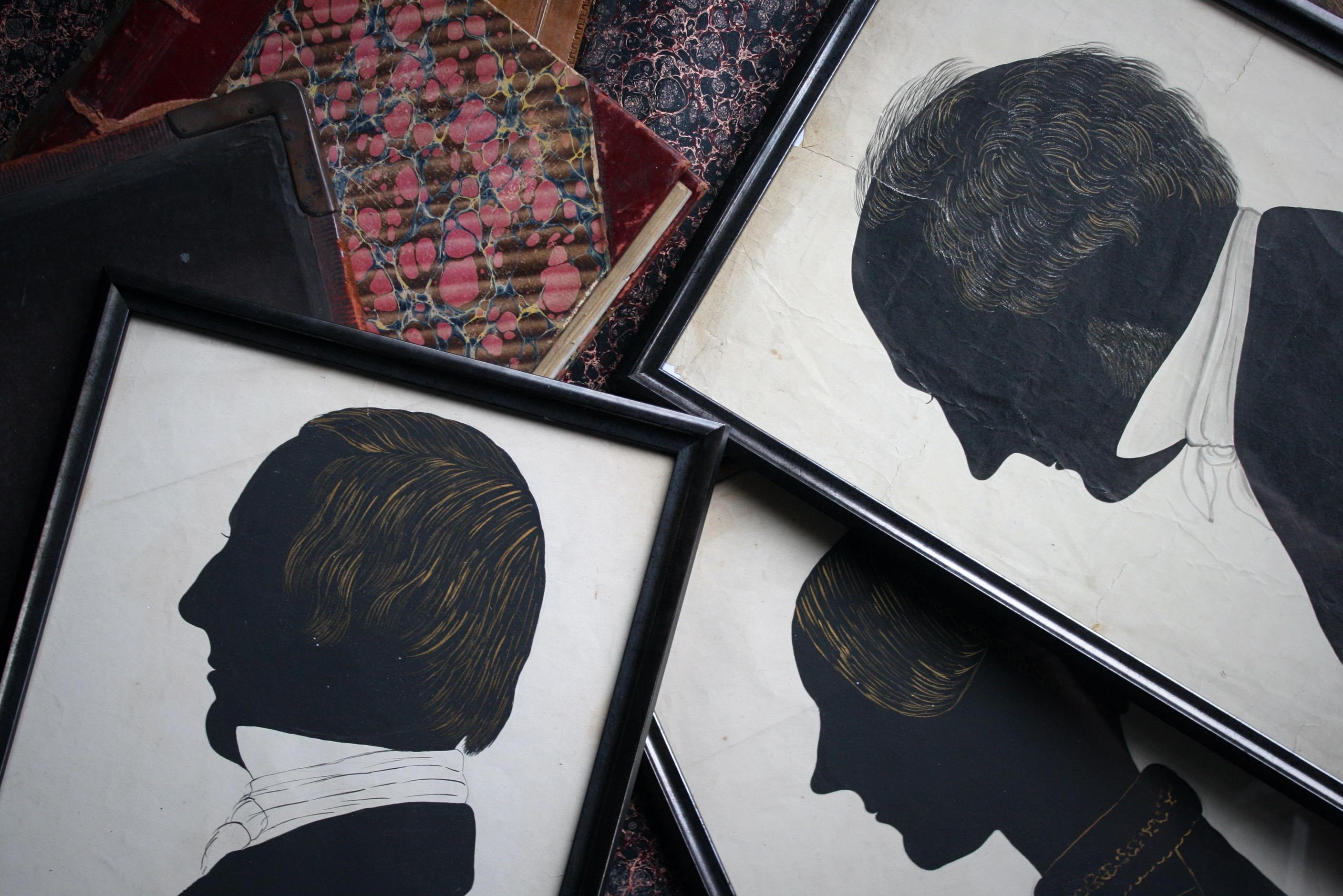 Trio of English Country House Life Size Silhouette Portraits Paintings In Good Condition In Lowestoft, GB