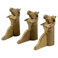 Trio of 19th Century Cast Iron Bridle Hooks as Horse Heads in Original Paint.